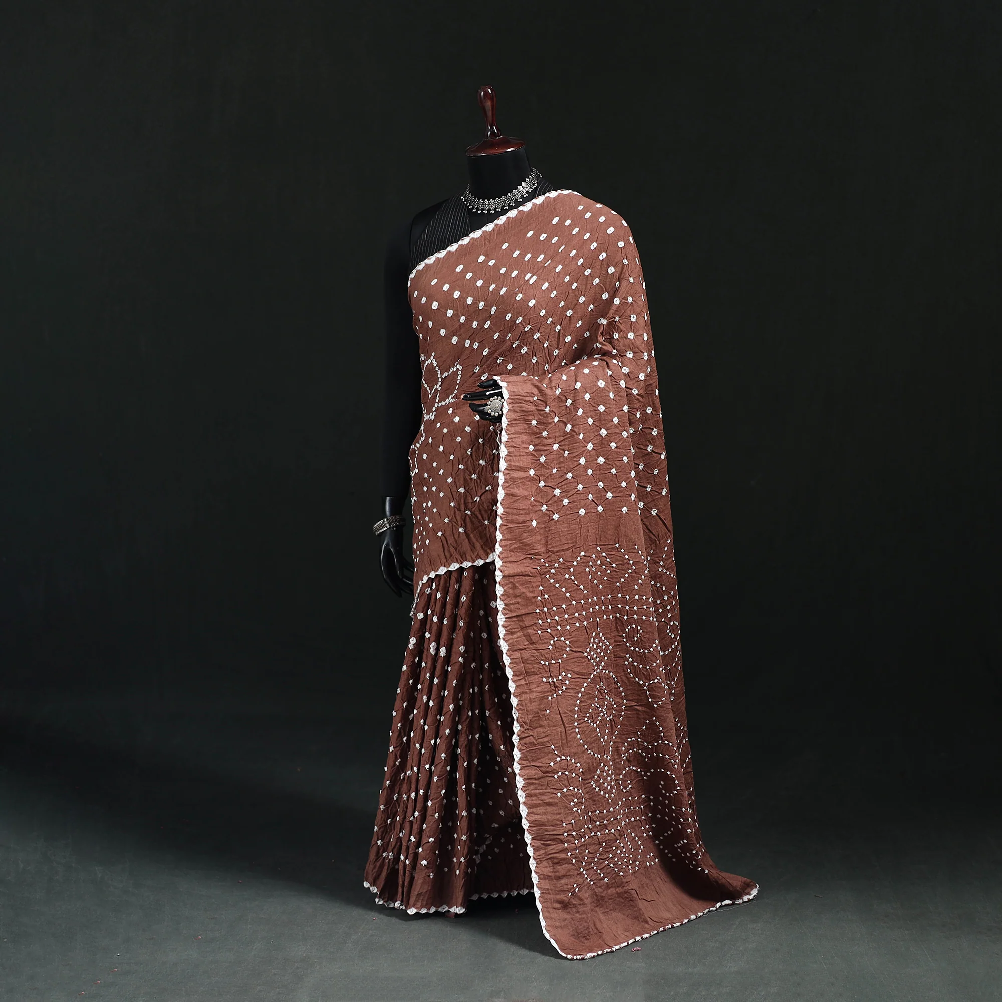 Brown - Kutch Bandhani Tie-Dye Cotton Saree 103