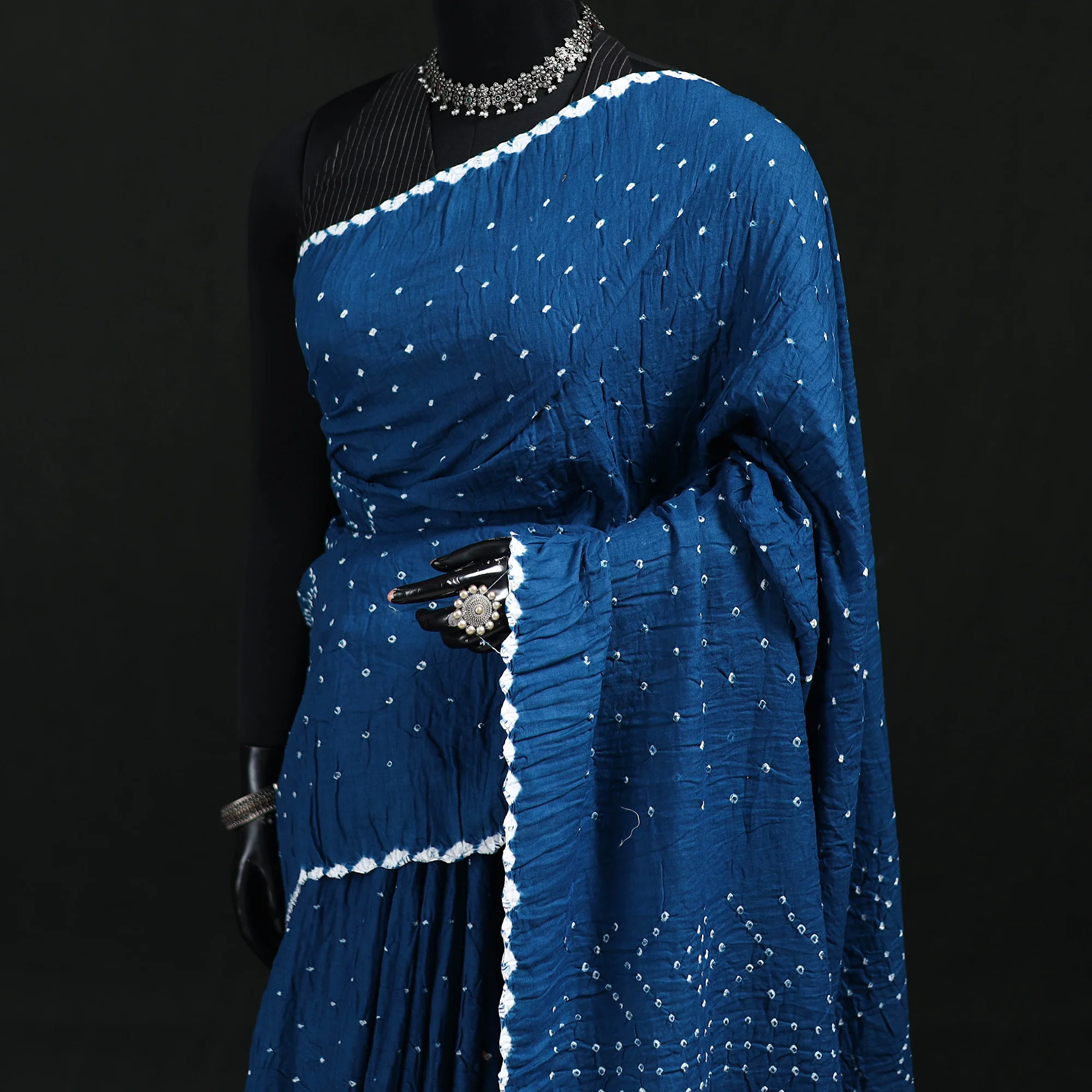 Blue - Kutch Bandhani Tie-Dye Cotton Saree 106 - Image 2