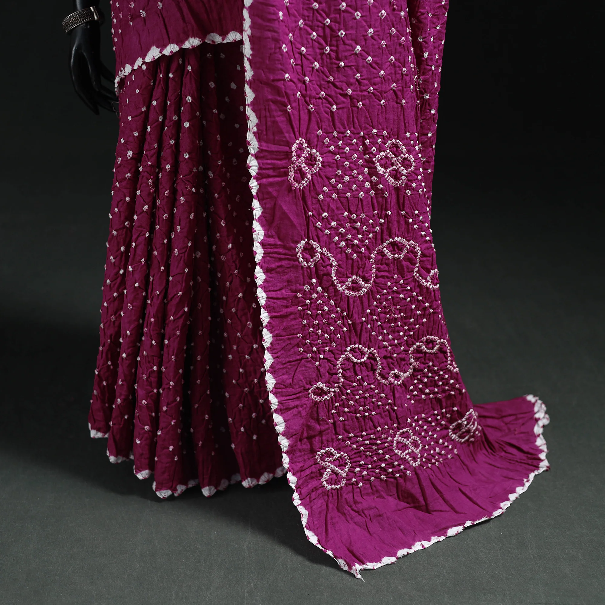 Purple - Kutch Bandhani Tie-Dye Cotton Saree 21 - Image 4