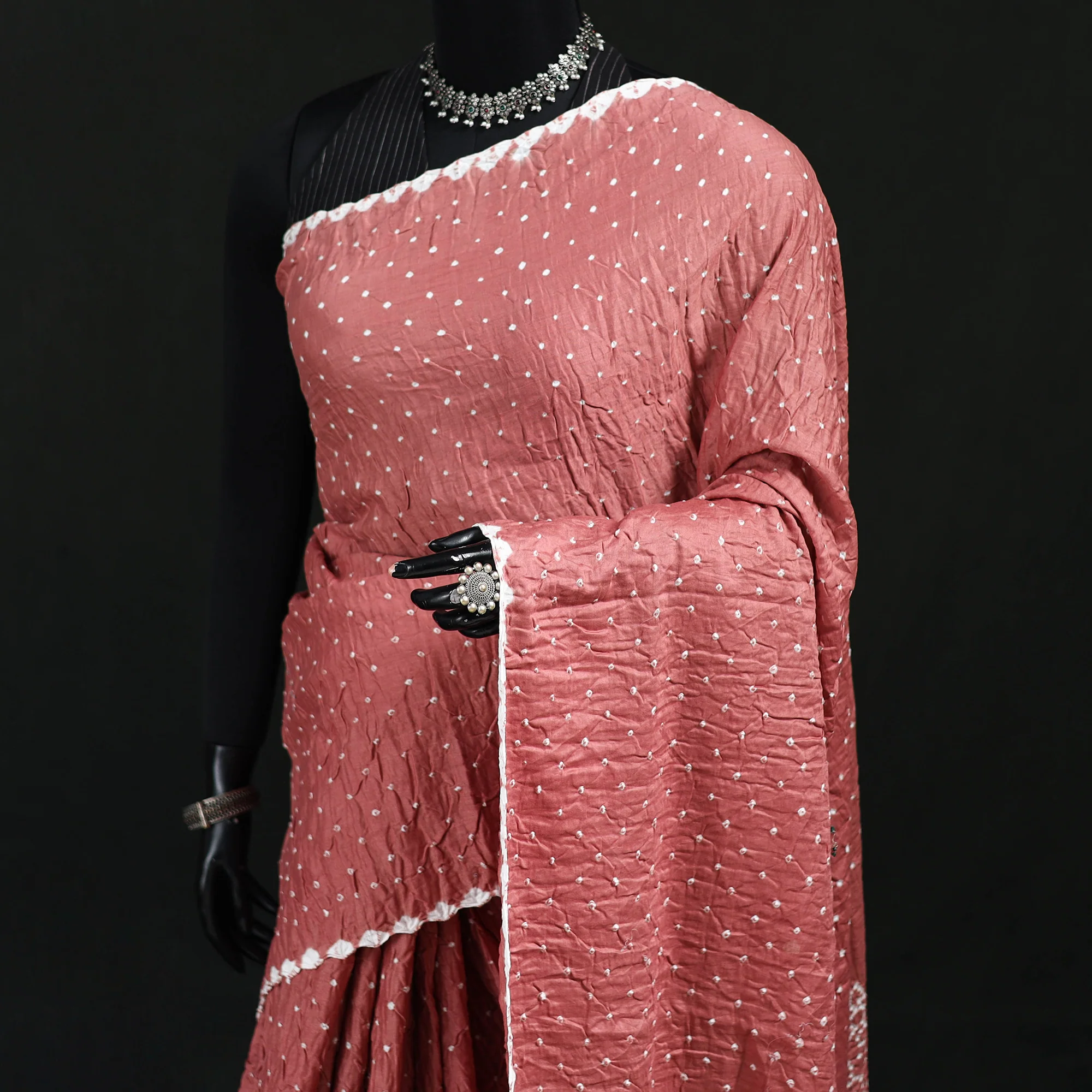 Pink - Kutch Bandhani Tie-Dye Cotton Saree 27 - Image 2