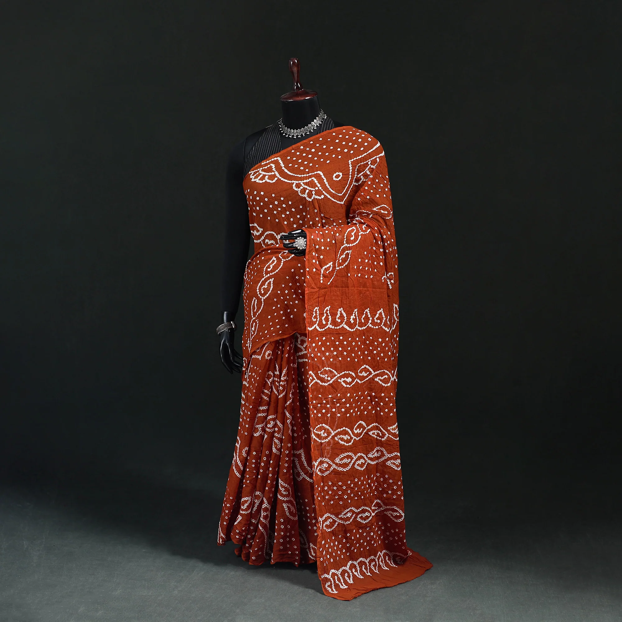 Orange - Kutch Bandhani Tie-Dye Cotton Saree 36