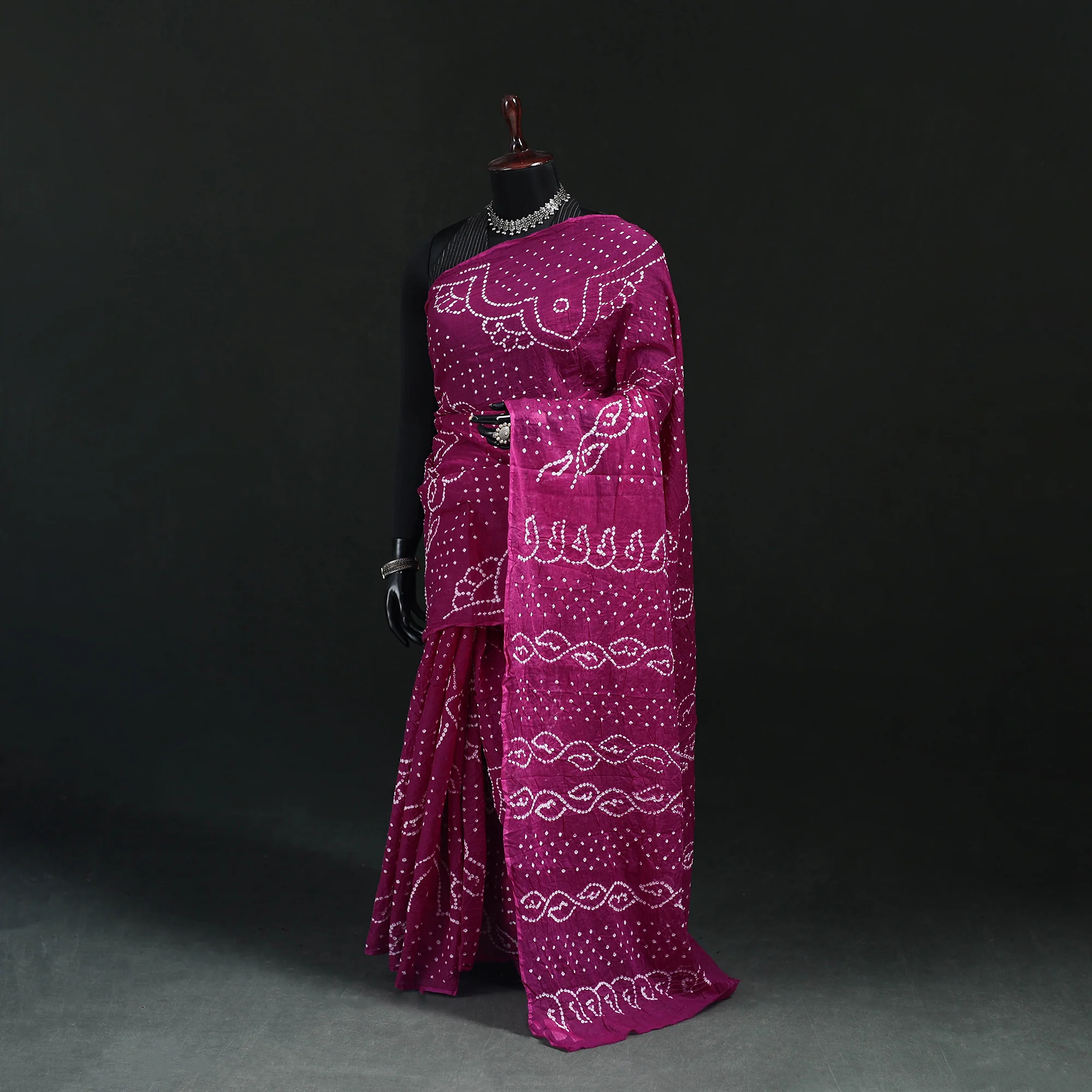 Purple - Kutch Bandhani Tie-Dye Cotton Saree 44