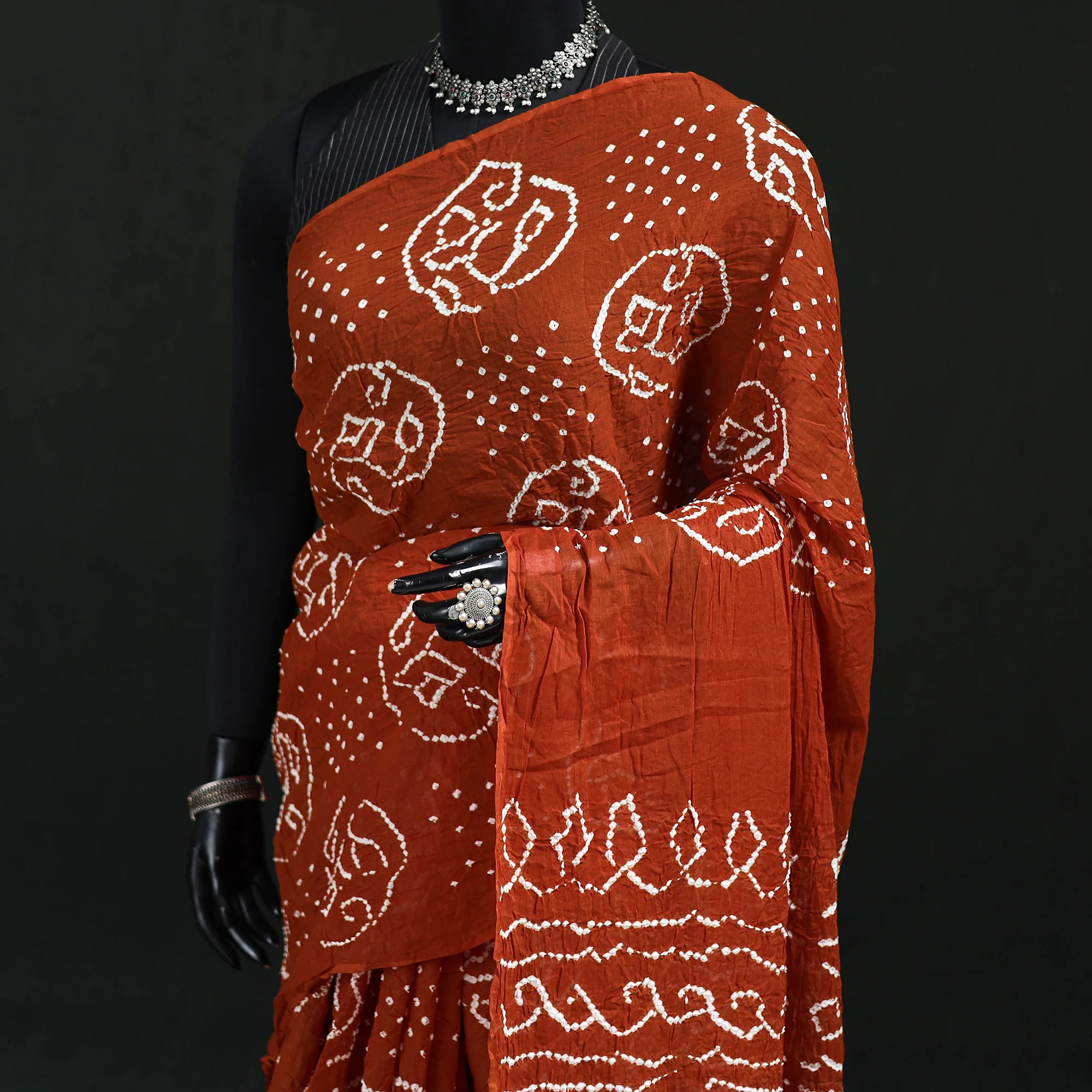 Orange - Kutch Bandhani Tie-Dye Cotton Saree 54 - Image 2