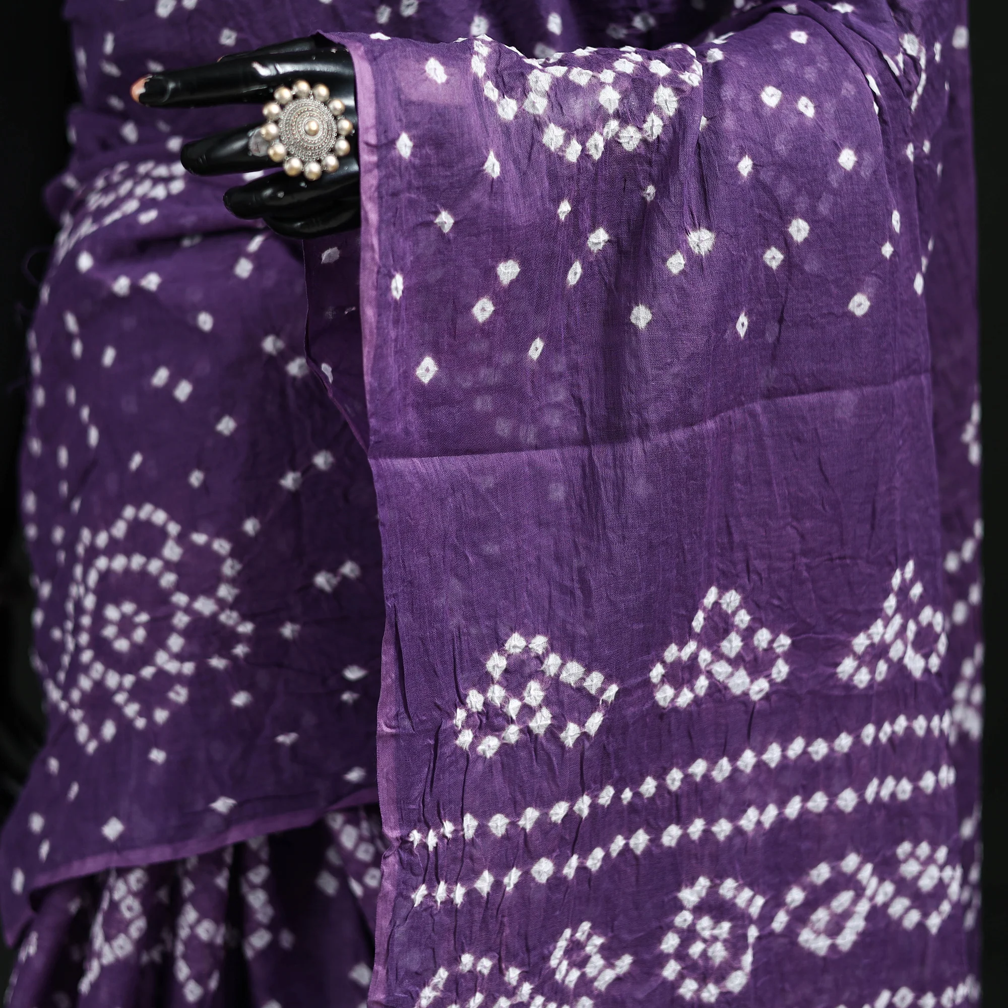 Purple - Kutch Bandhani Tie-Dye Cotton Saree 57 - Image 3