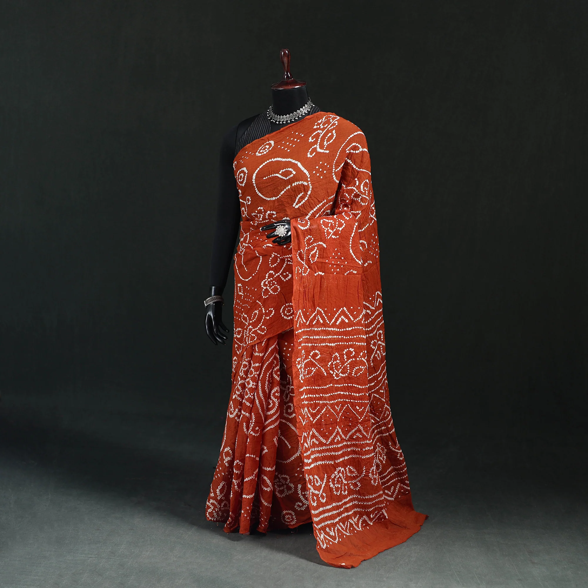 Orange - Kutch Bandhani Tie-Dye Cotton Saree 75