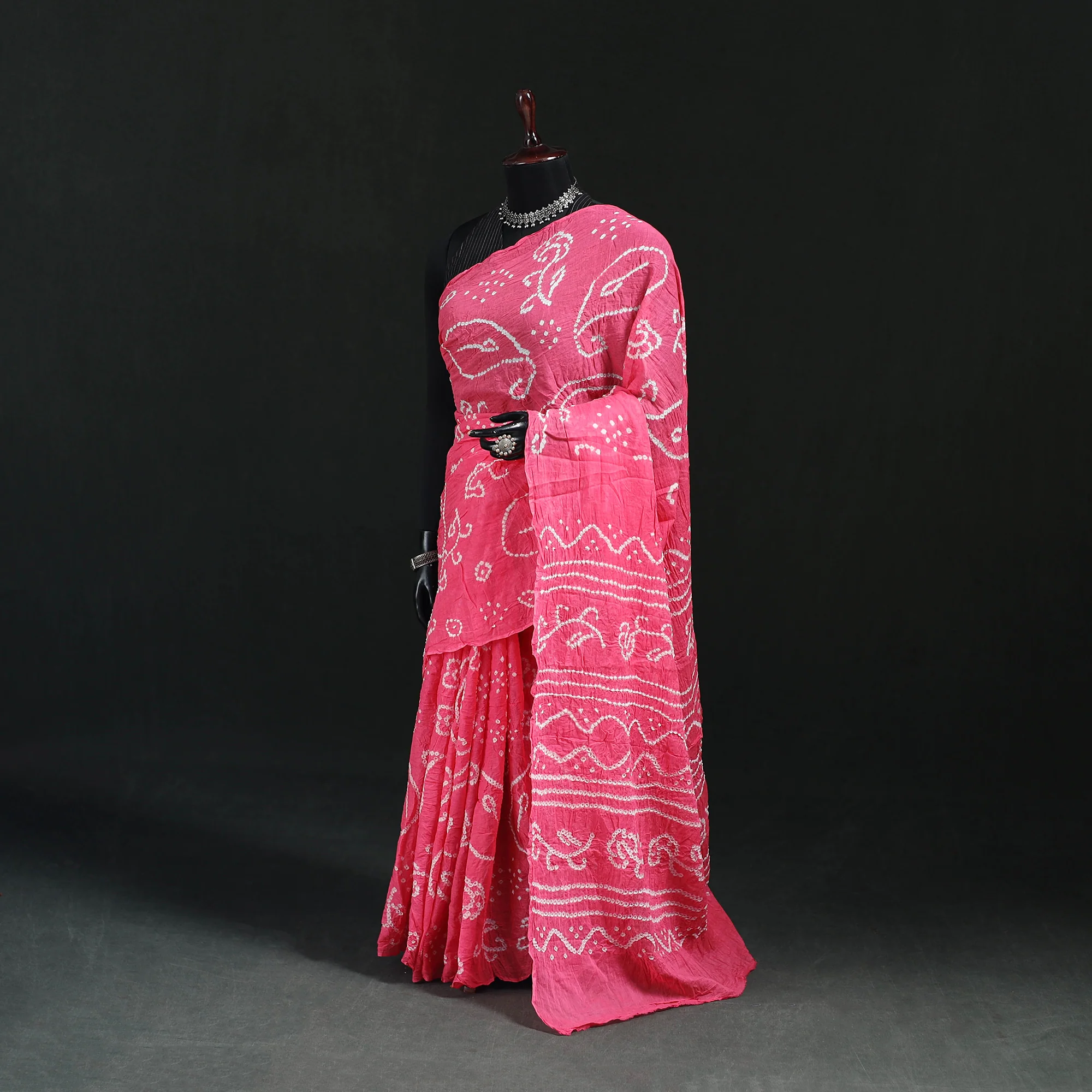 Pink - Kutch Bandhani Tie-Dye Cotton Saree 77