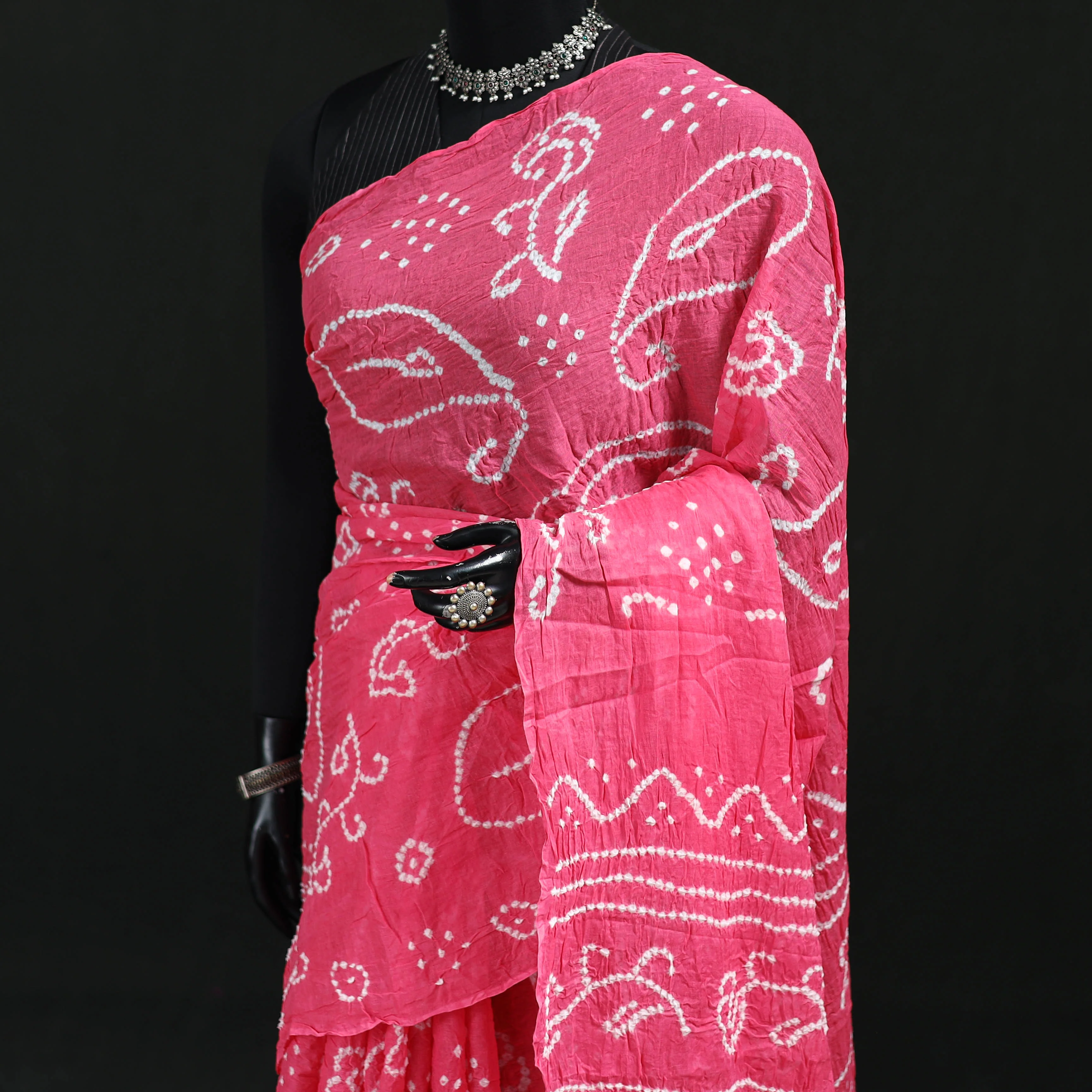 Pink - Kutch Bandhani Tie-Dye Cotton Saree 77 - Image 2