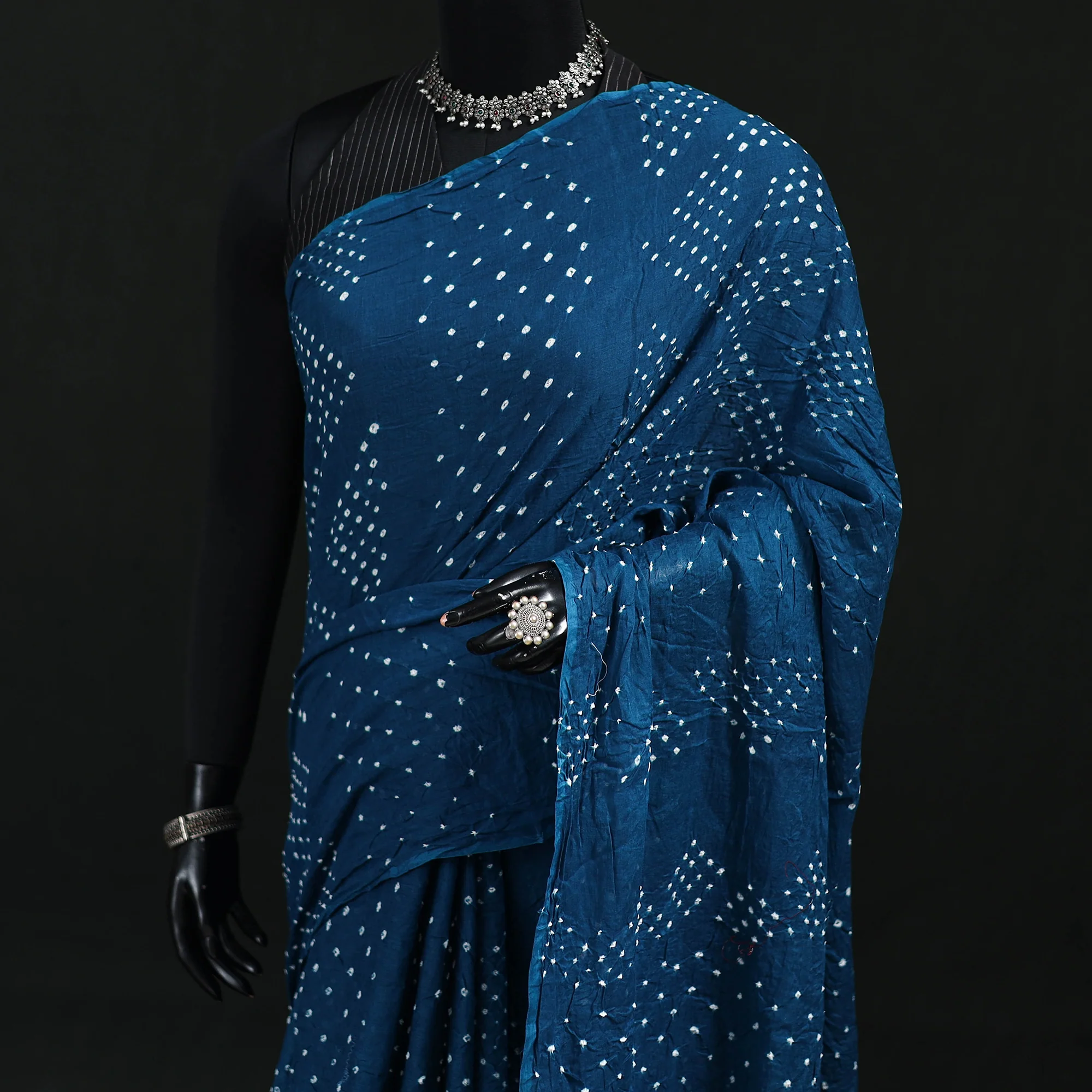 Blue - Kutch Bandhani Tie-Dye Cotton Saree 99 - Image 2