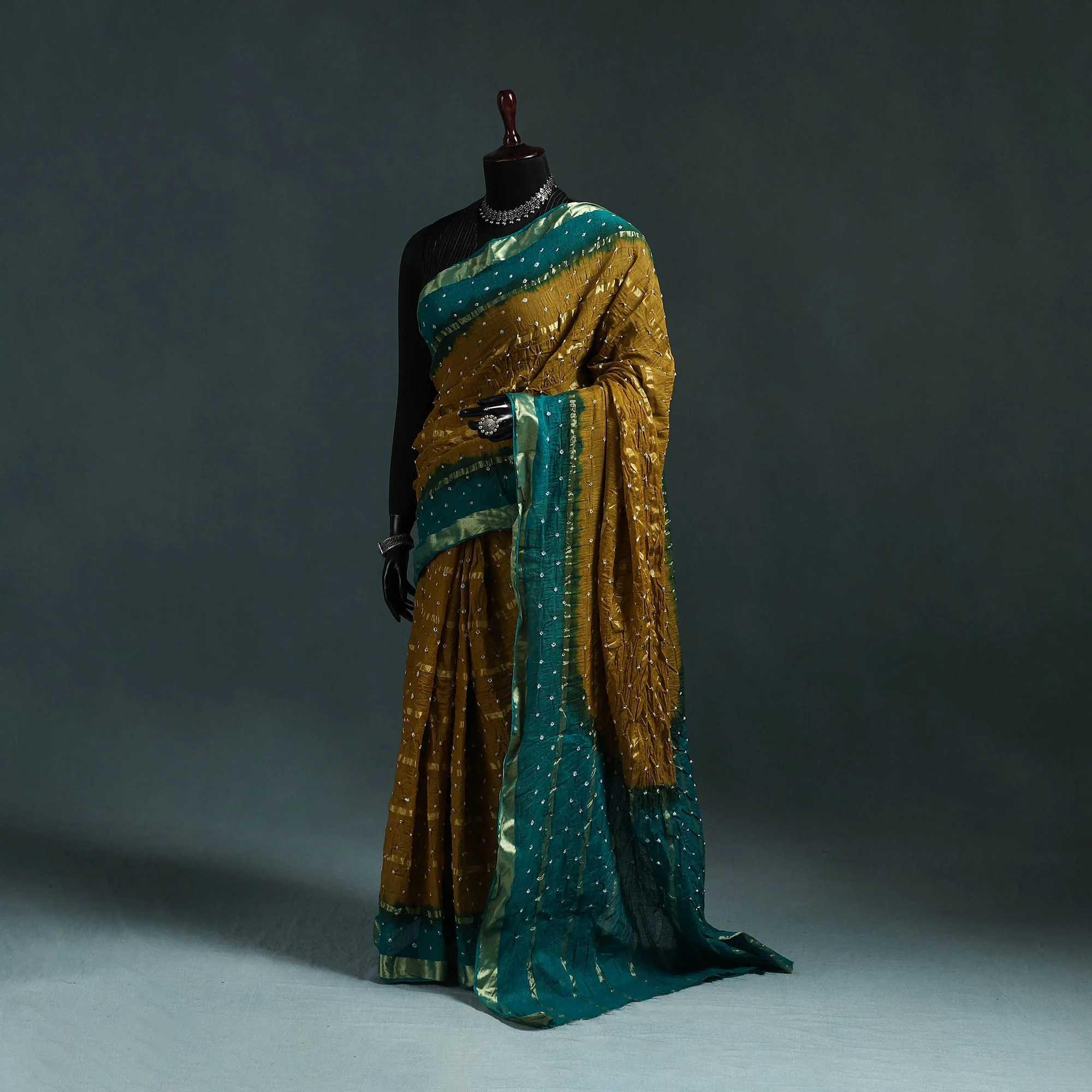 Brown - Kutch Bandhani Tie-Dye Cotton Saree with Blouse Piece 08