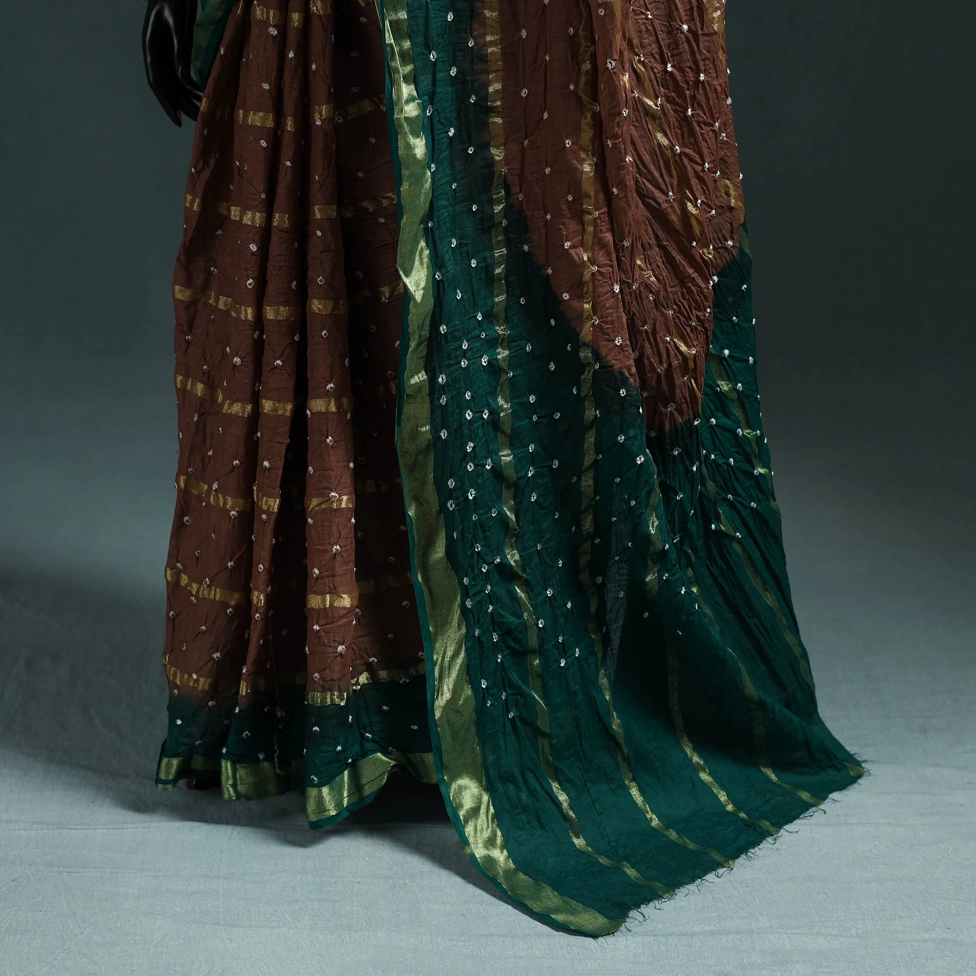 Brown - Kutch Bandhani Tie-Dye Cotton Saree with Blouse Piece 14 - Image 4