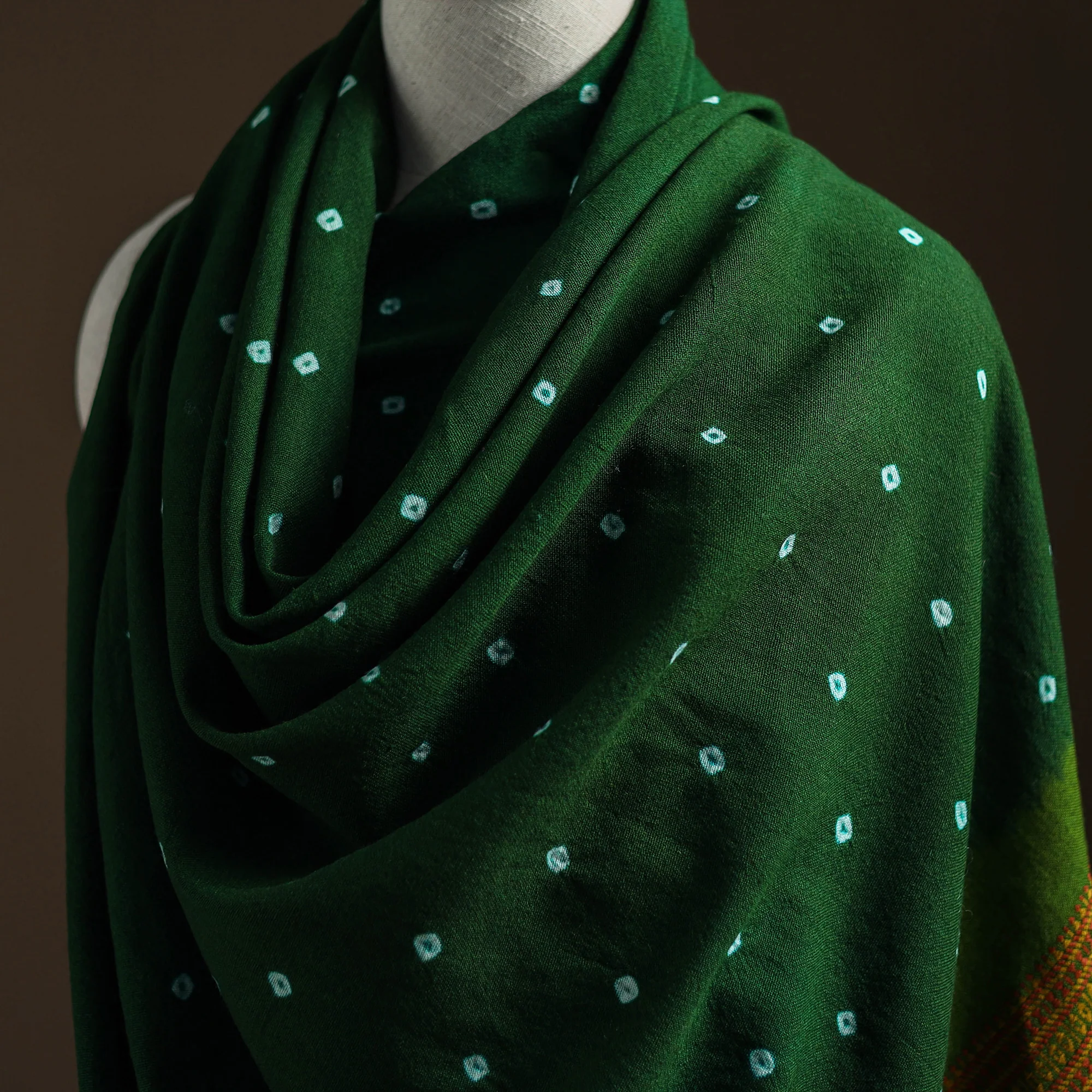 Kutch Bandhani Tie-Dye Handwoven Merino Wool Shawl 10 - Image 2