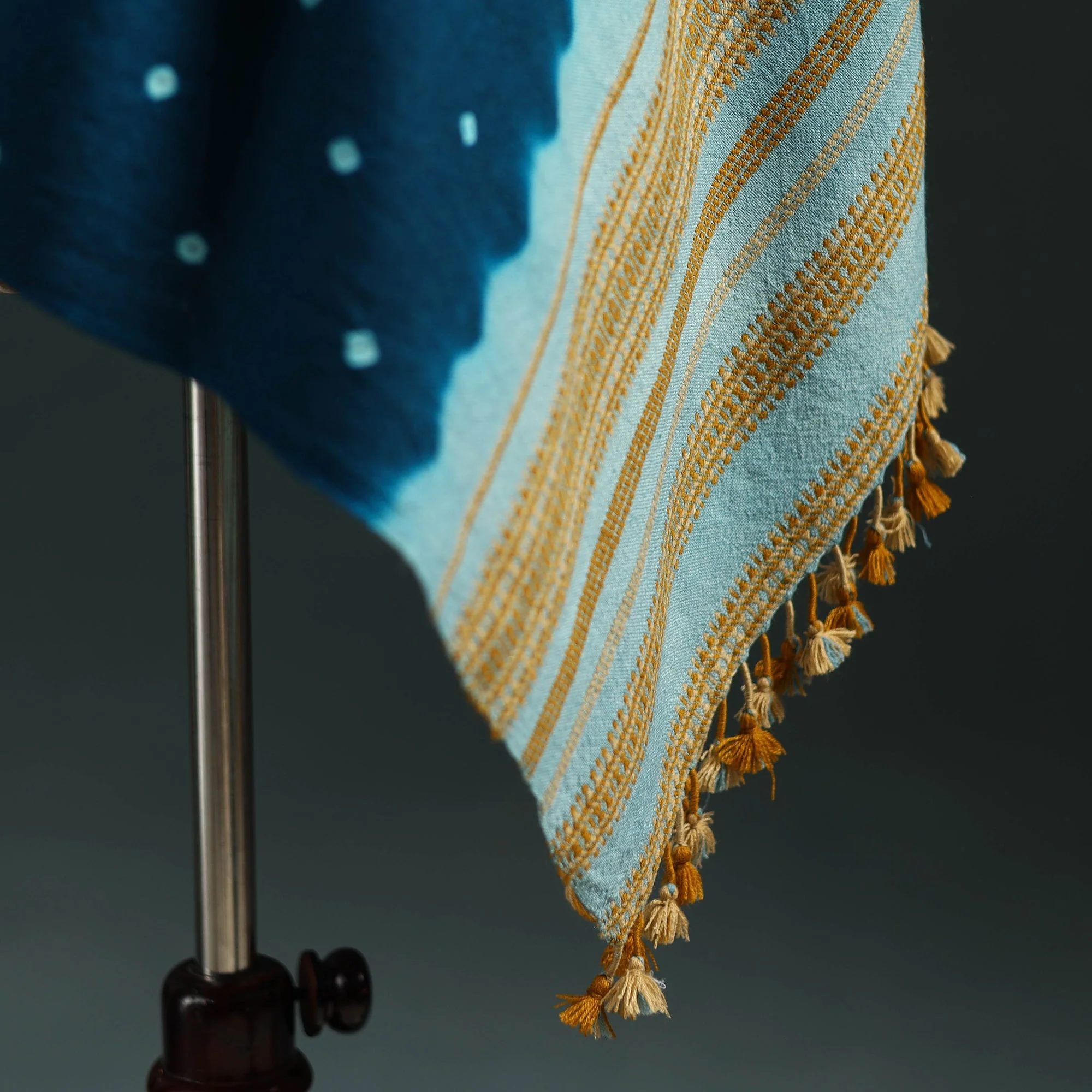 Blue - Kutch Bandhani Tie-Dye Handwoven Merino Wool Shawl 11 - Image 4