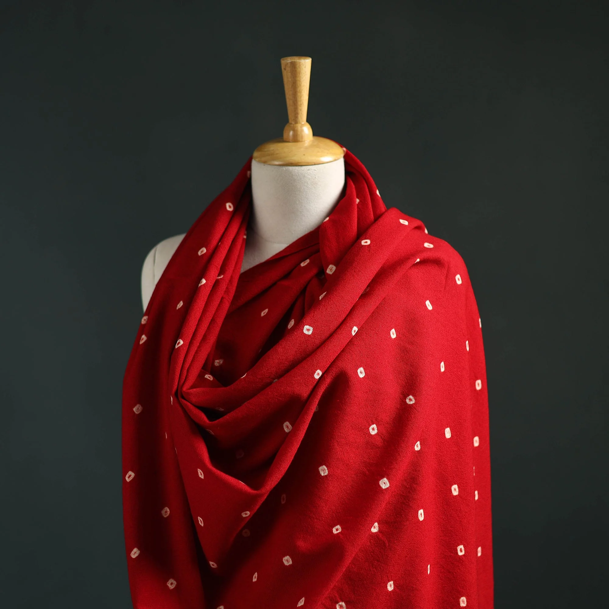 Red - Kutch Bandhani Tie-Dye Handwoven Merino Wool Shawl 14 - Image 2