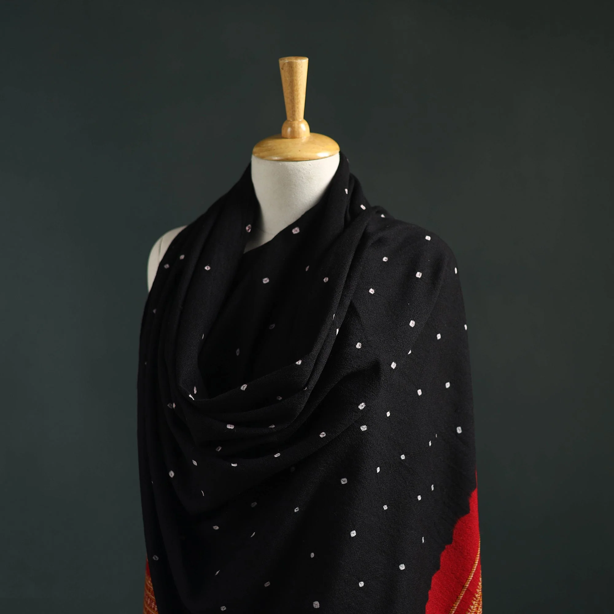 Black - Kutch Bandhani Tie-Dye Handwoven Merino Wool Shawl 16 - Image 2