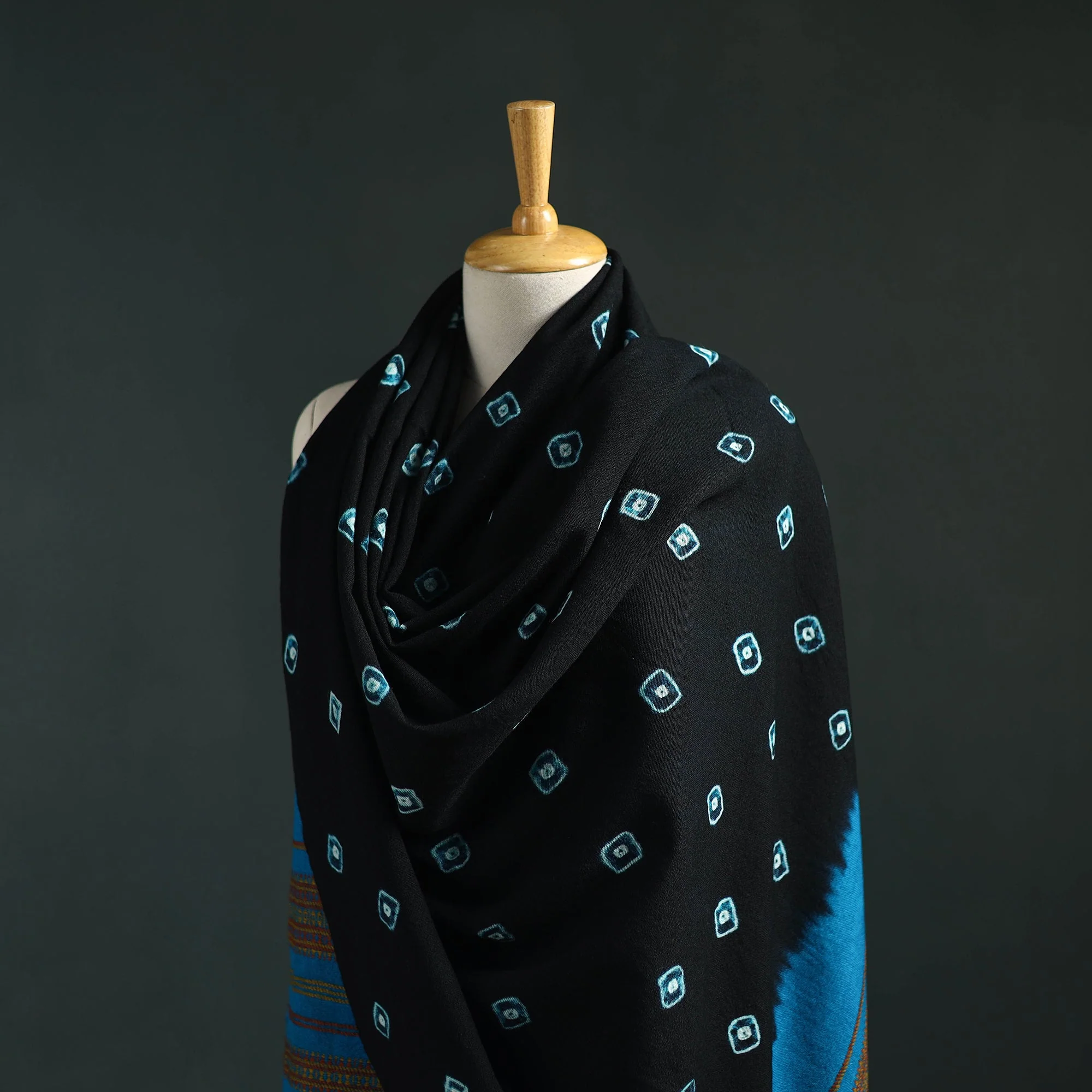 Black - Kutch Bandhani Tie-Dye Handwoven Merino Wool Shawl 17 - Image 2