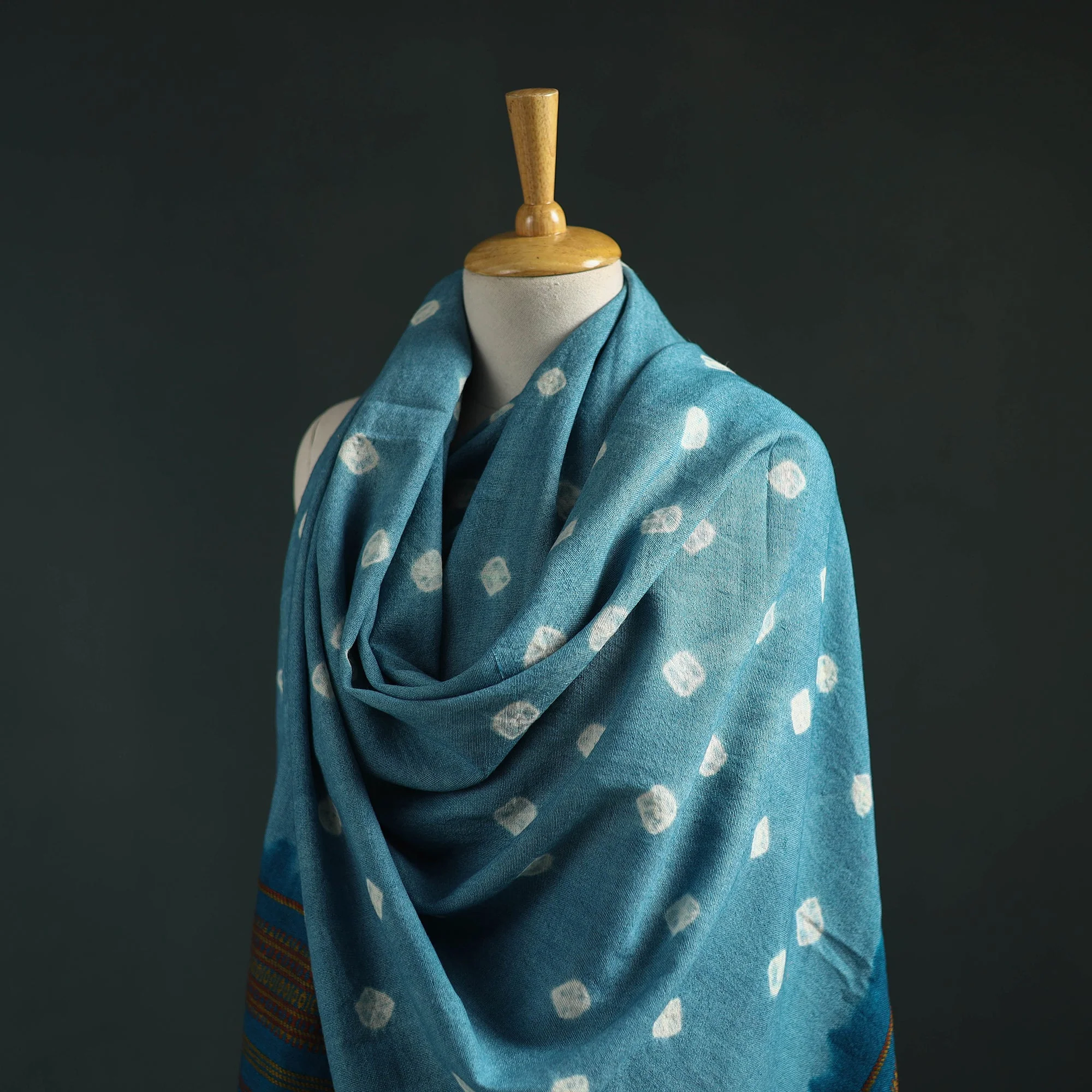 Blue - Kutch Bandhani Tie-Dye Handwoven Merino Wool Shawl 19 - Image 2