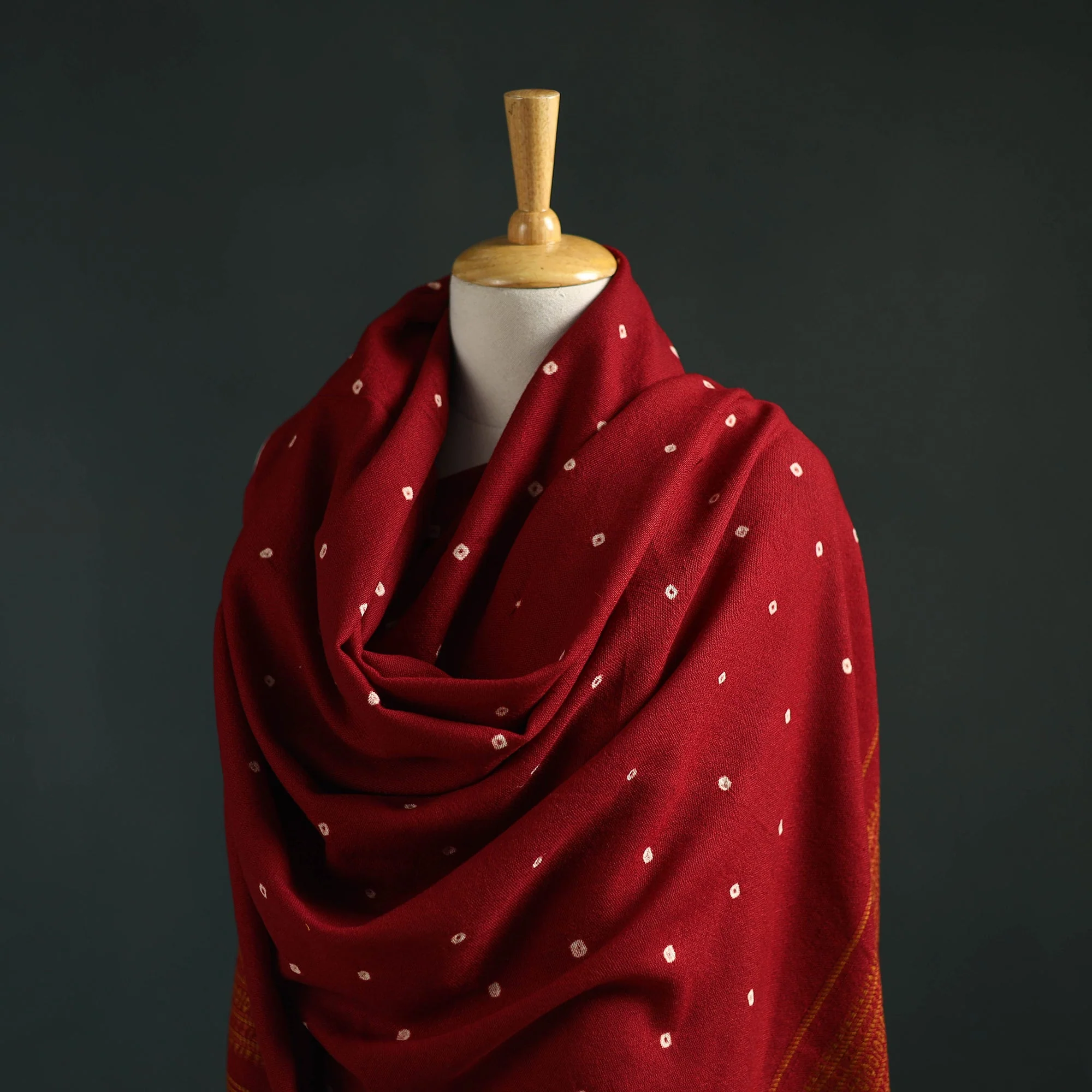 Red - Kutch Bandhani Tie-Dye Handwoven Merino Wool Shawl 24 - Image 2