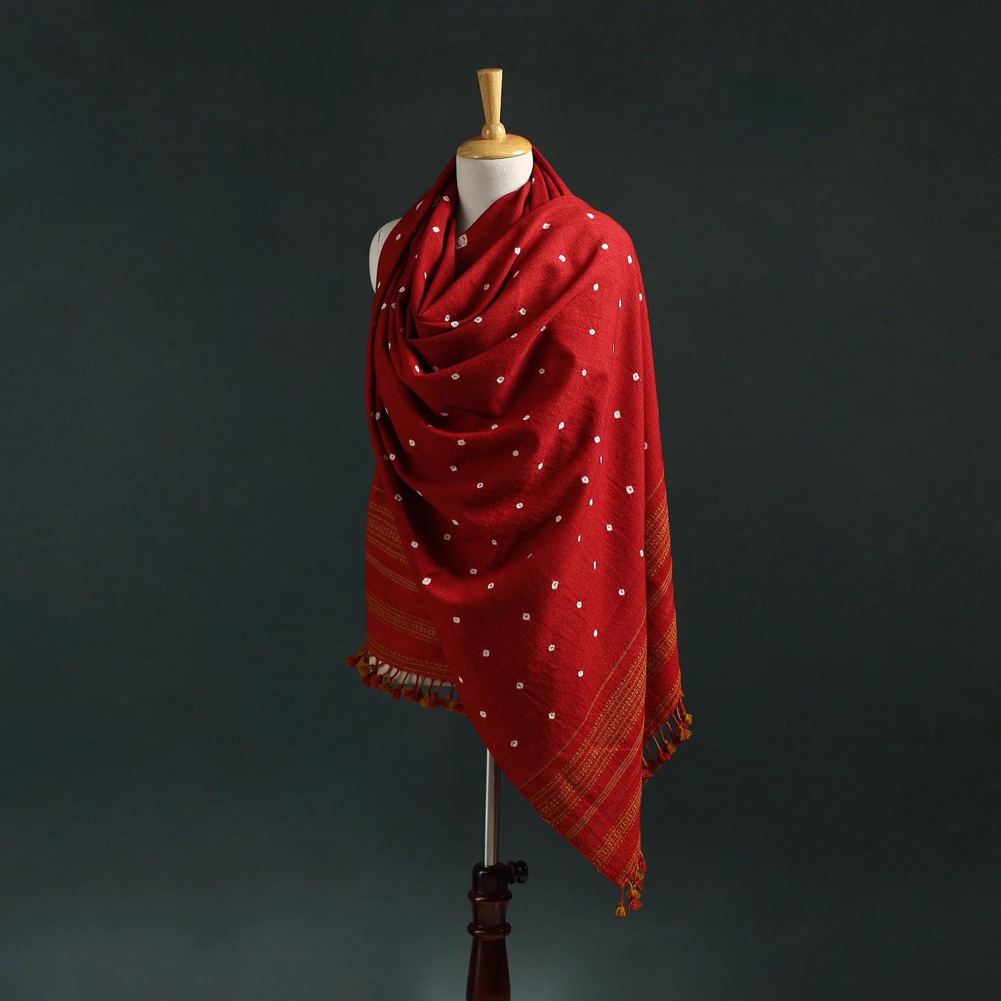 Red - Kutch Bandhani Tie-Dye Handwoven Merino Wool Shawl 25
