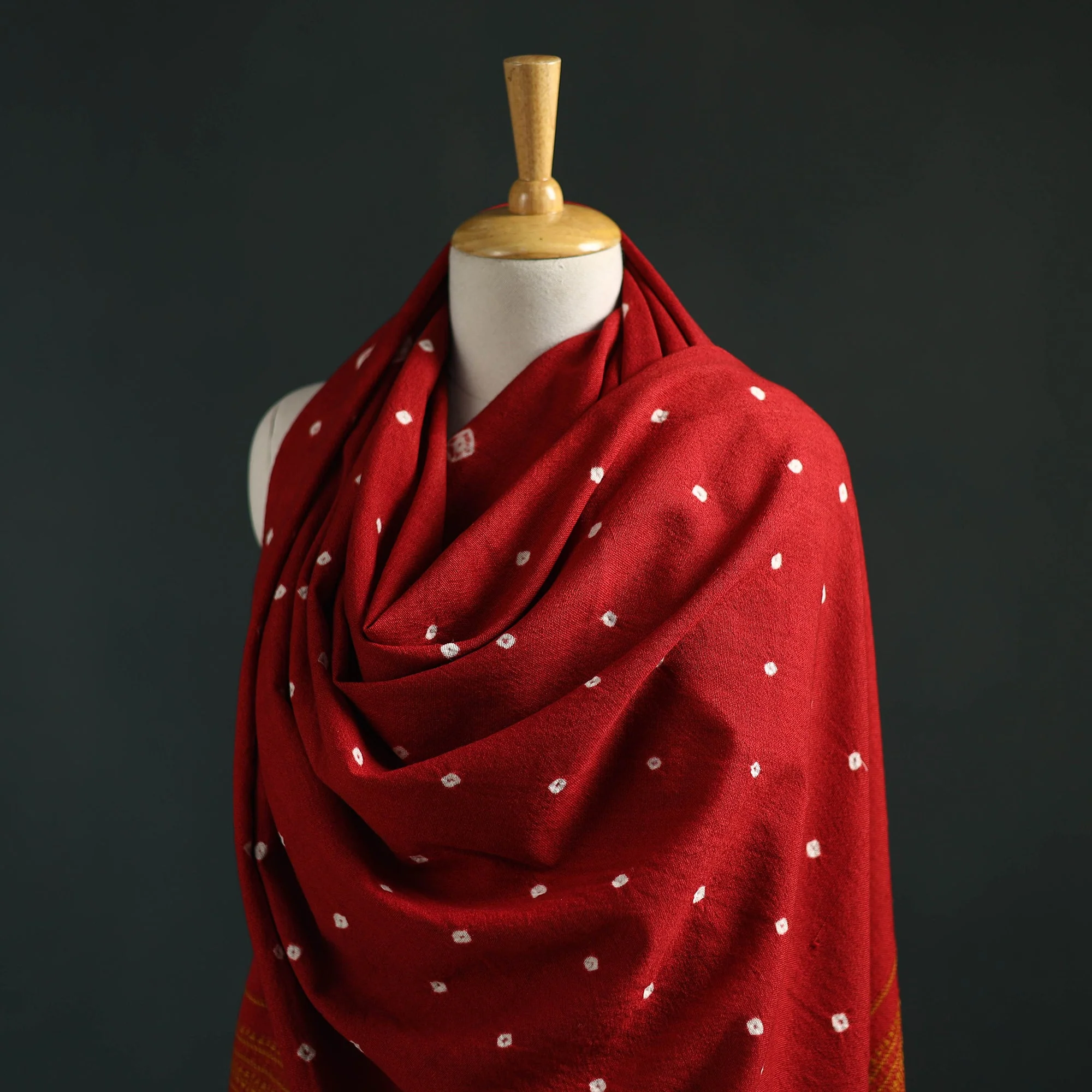 Red - Kutch Bandhani Tie-Dye Handwoven Merino Wool Shawl 25 - Image 2