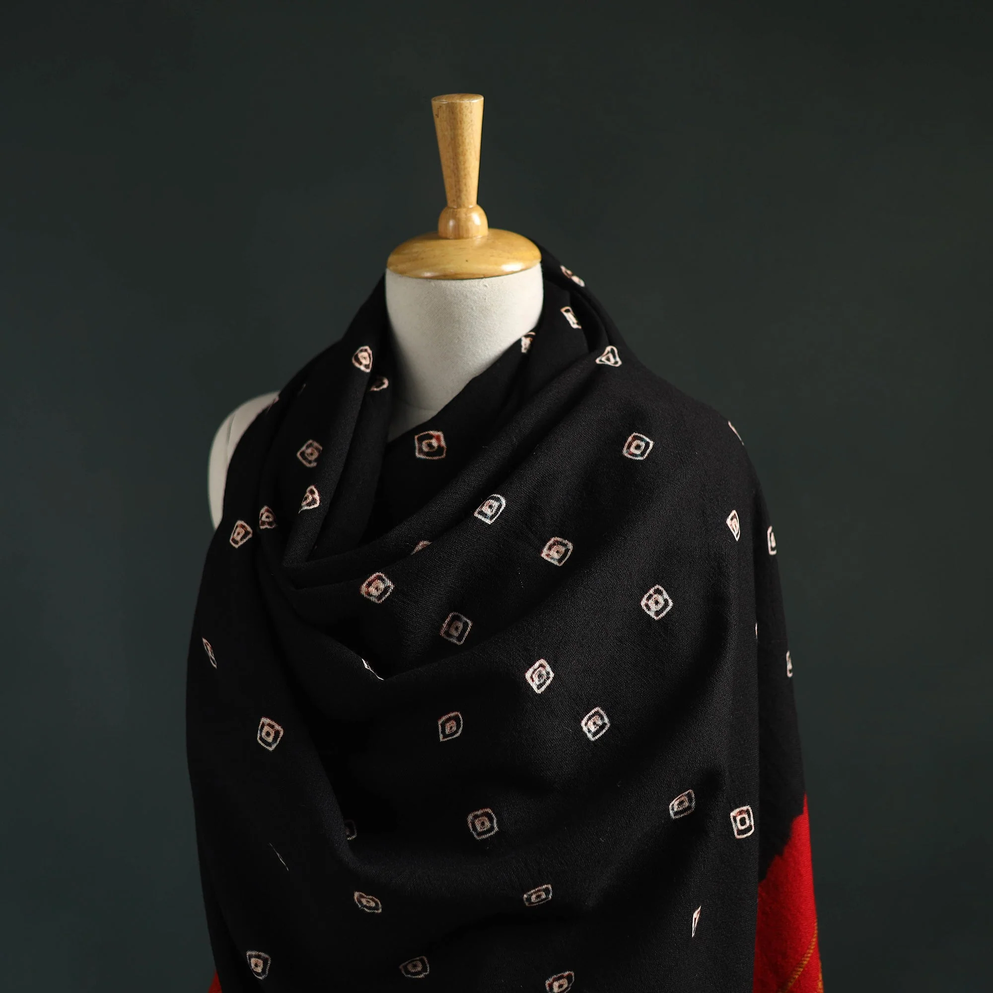 Black - Kutch Bandhani Tie-Dye Handwoven Merino Wool Shawl 26 - Image 2