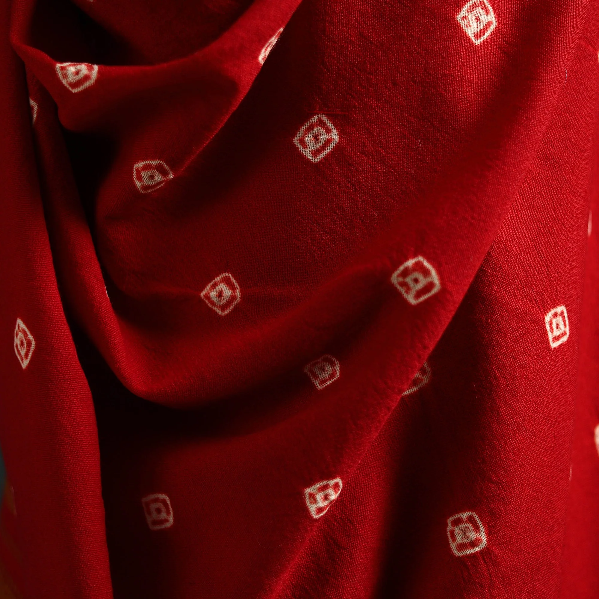 Red - Kutch Bandhani Tie-Dye Handwoven Merino Wool Shawl 27 - Image 3