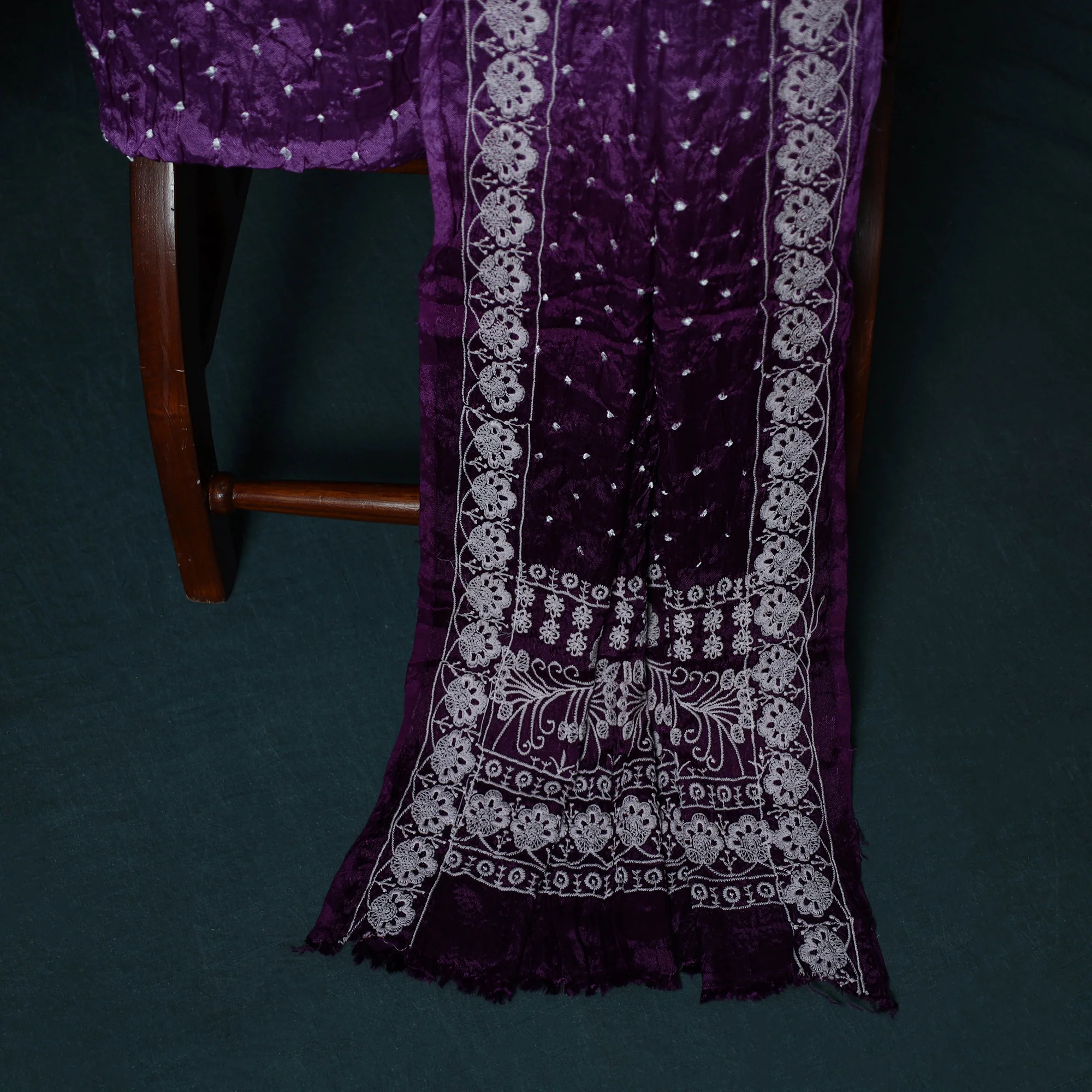 Kutch Bandhani Tie-Dye Modal Silk Embroidered 3pc Unstitched Dress Material Suit Set 29 - Image 4