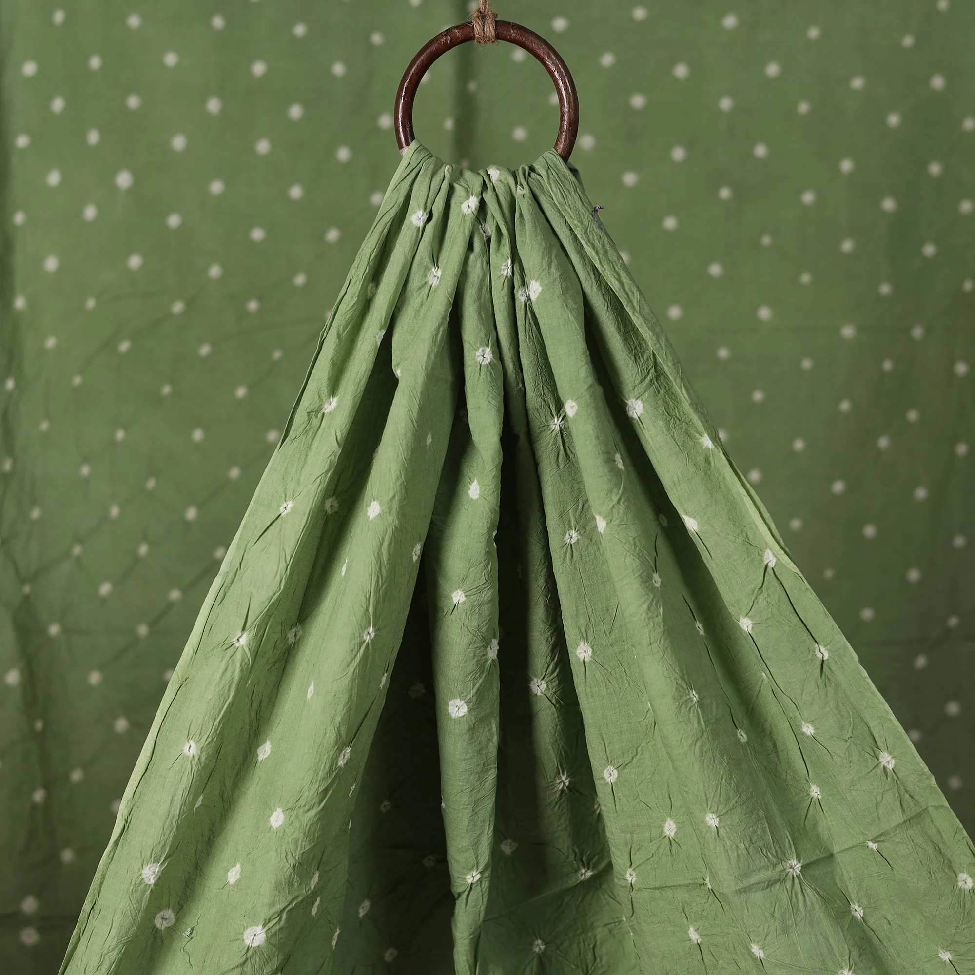 Green - Kutch Bandhani Tie-Dye Pure Mul Cotton Fabric 16 - Image 2