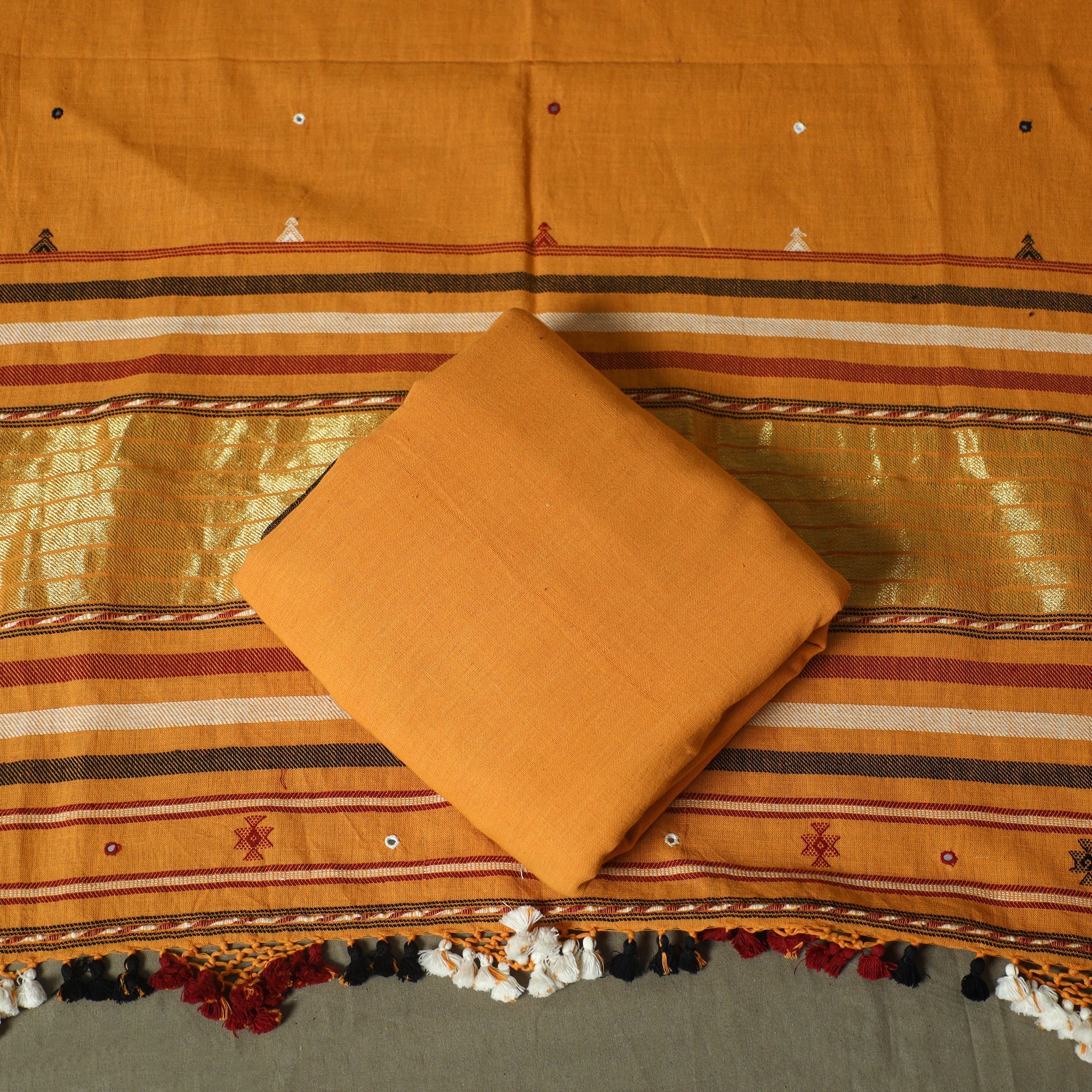 Yellow - Kutch Bhujodi Handloom Kala Cotton 3pc Unstitched Dress Material 07 - Image 5