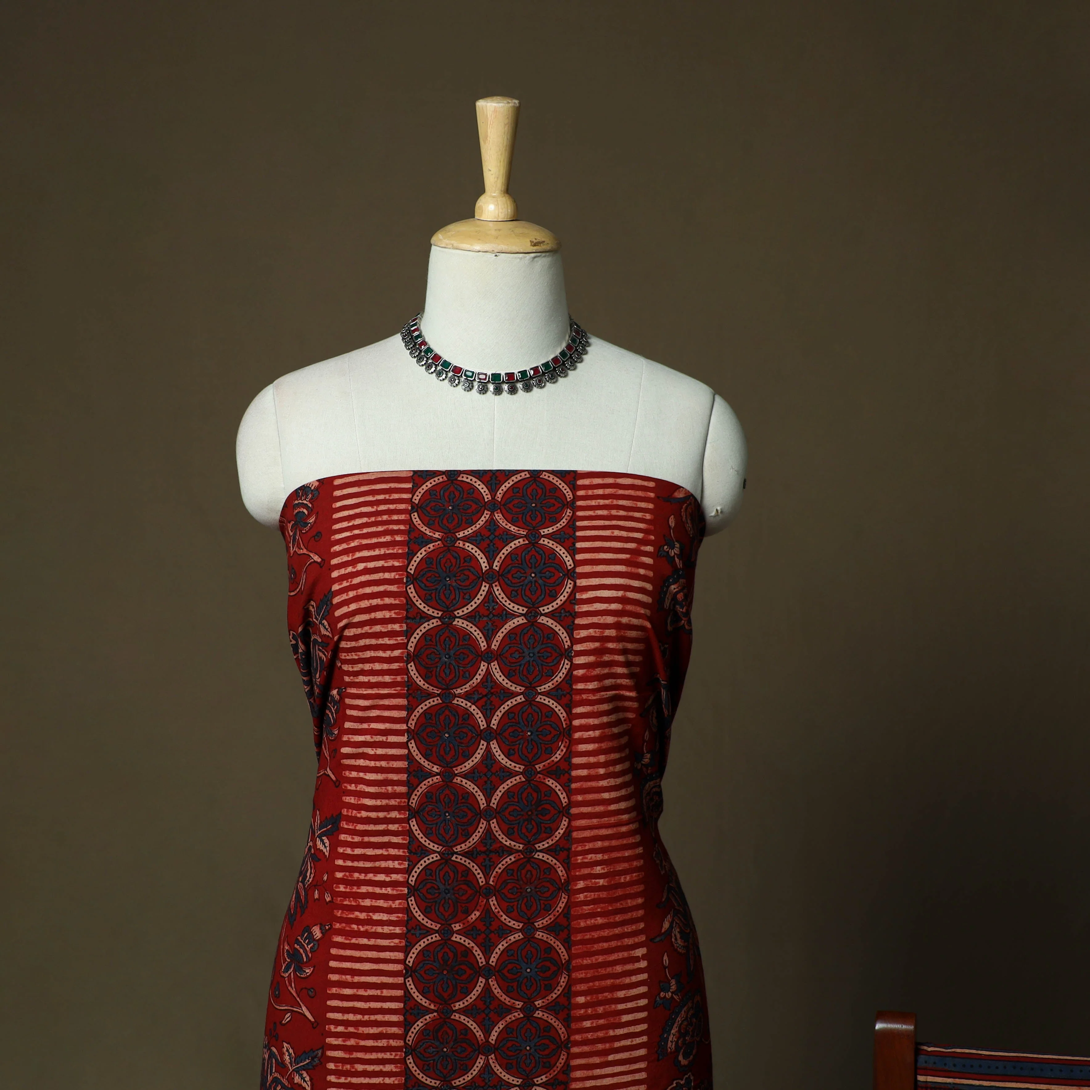 Red - Kutch Hand Block Ajrakh Print Natural Dyed Cotton 3pc Unstitched Dress Material 02 - Image 3