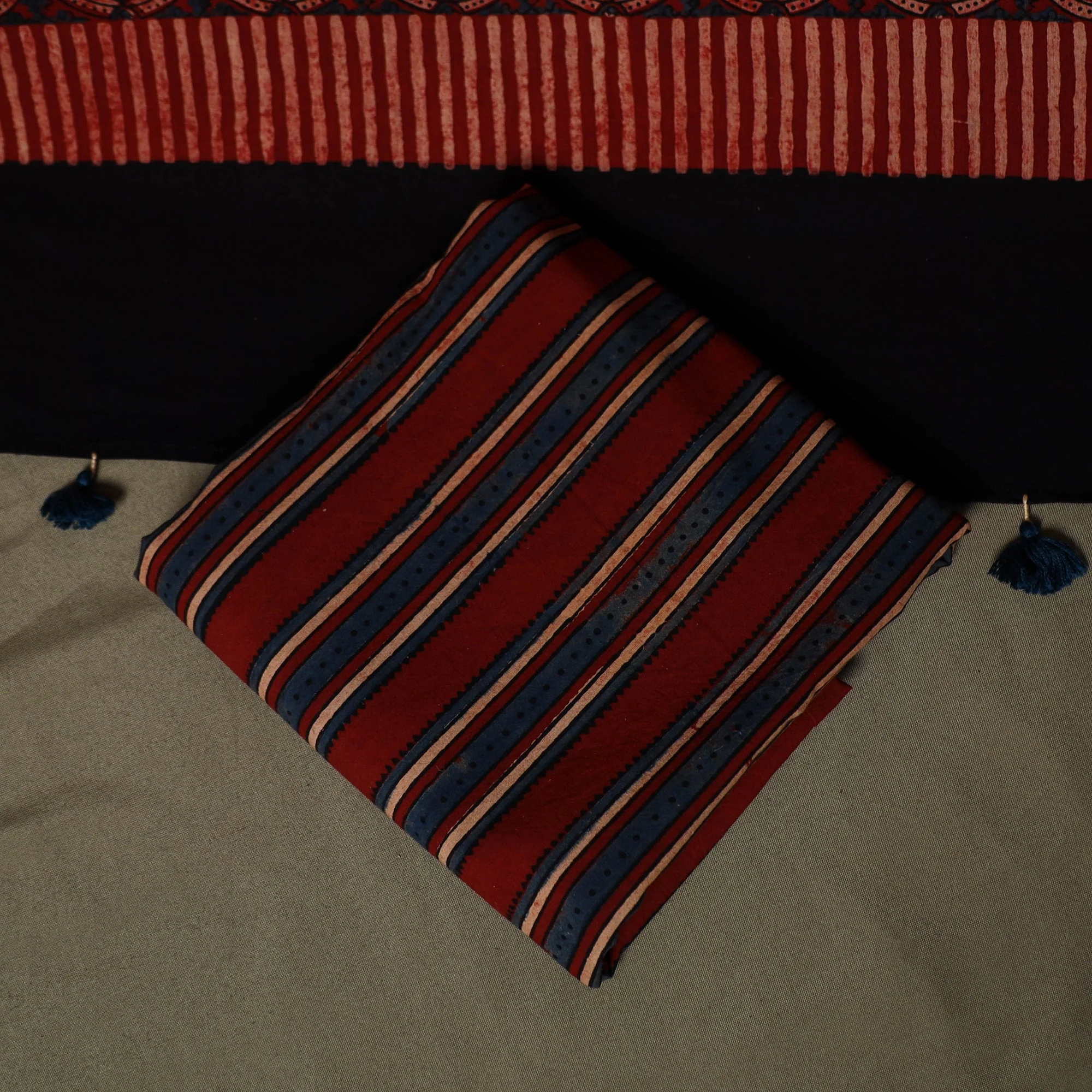 Red - Kutch Hand Block Ajrakh Print Natural Dyed Cotton 3pc Unstitched Dress Material 02 - Image 5