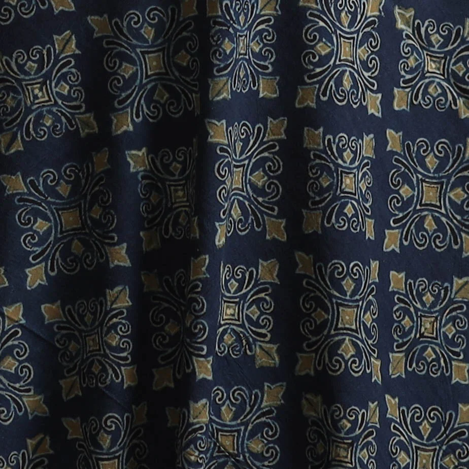 Navy - Kutch Hand Block Ajrakh Print Natural Dyed Cotton Fabric 08 - Image 3