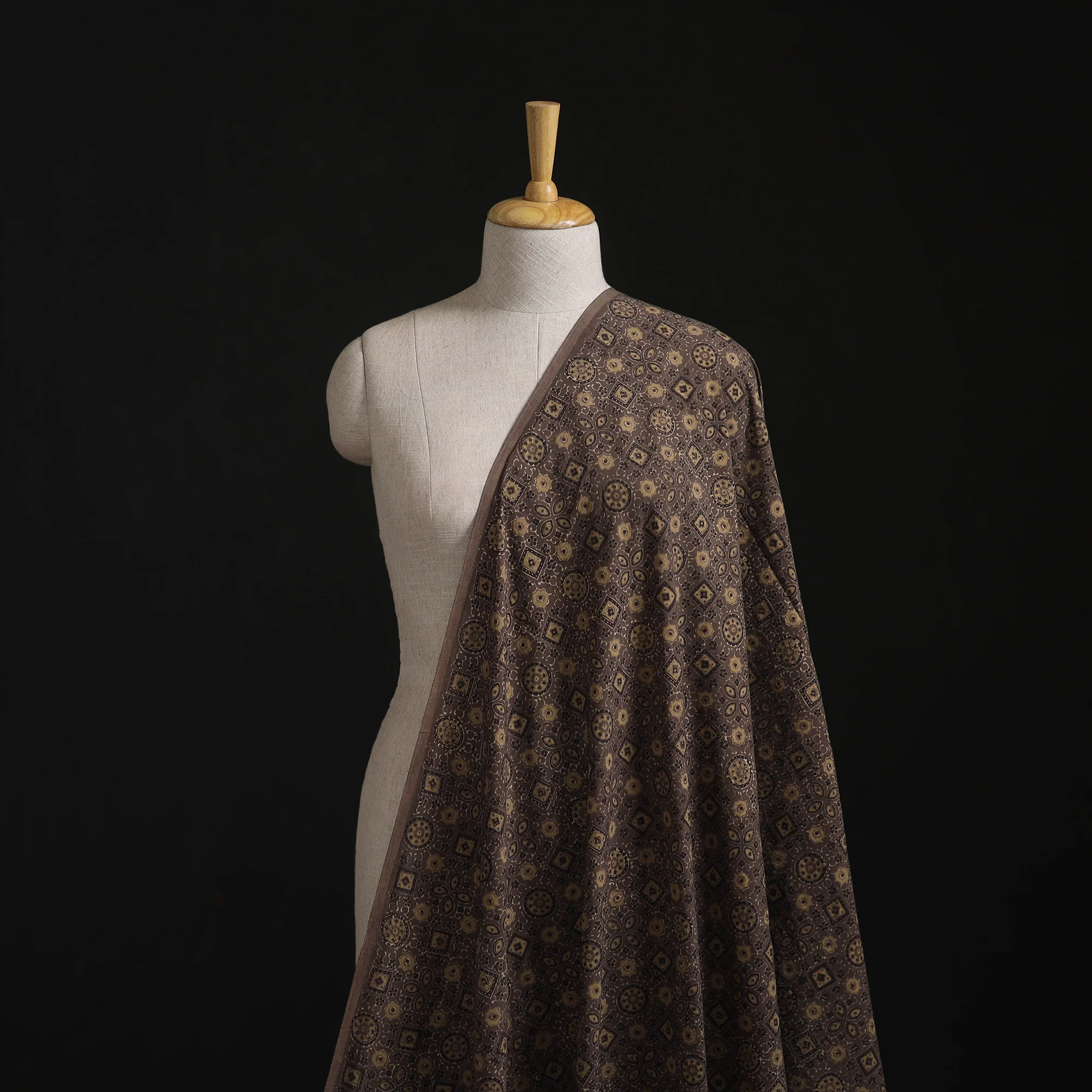 Brown - Kutch Hand Block Ajrakh Print Natural Dyed Cotton Fabric 08