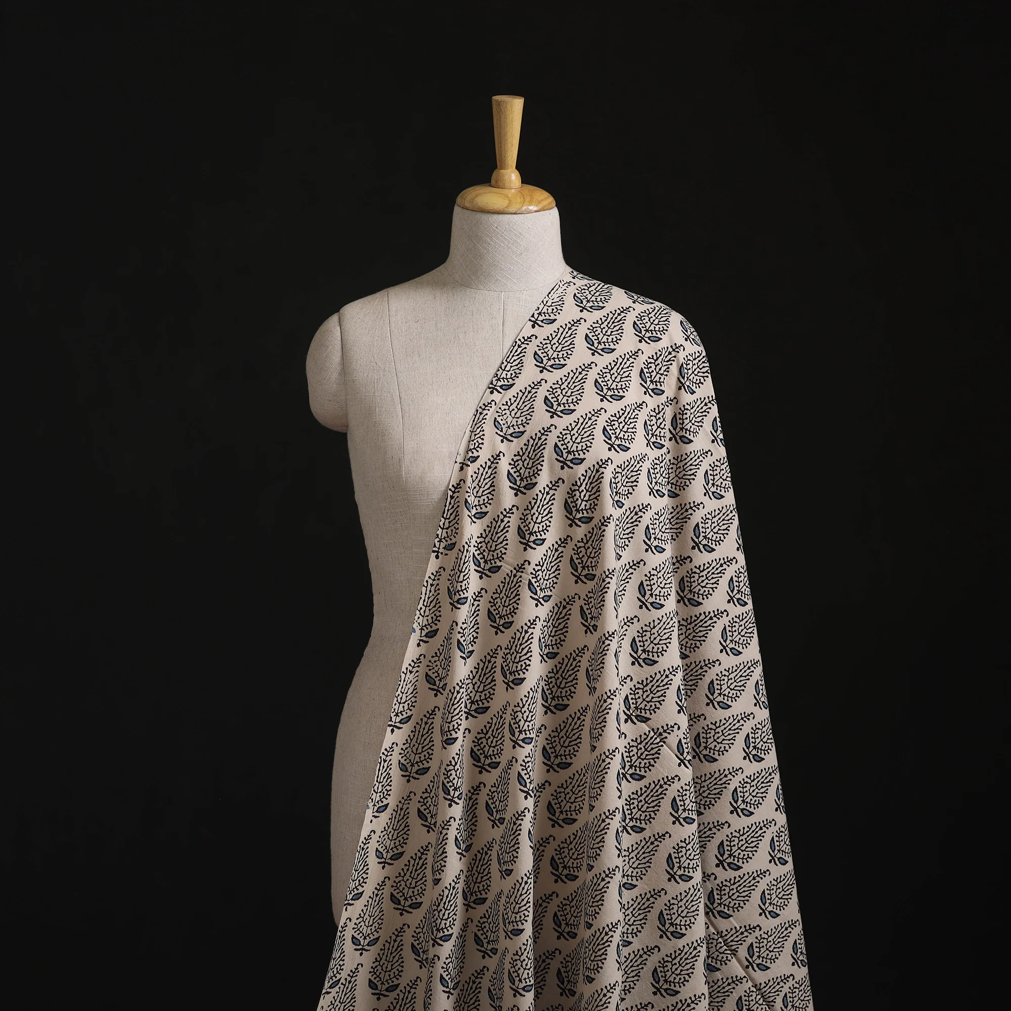 Beige - Kutch Hand Block Ajrakh Print Natural Dyed Cotton Fabric 13