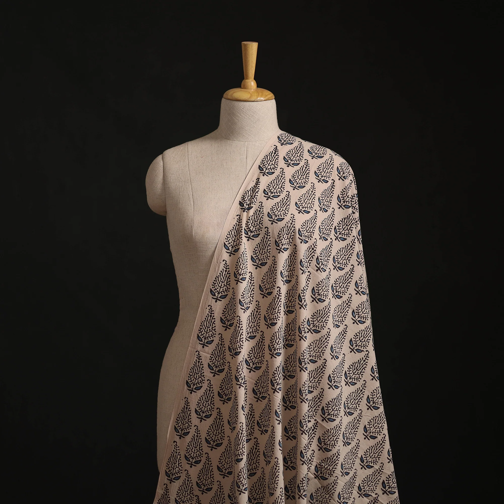 Beige - Kutch Hand Block Ajrakh Print Natural Dyed Cotton Fabric 32