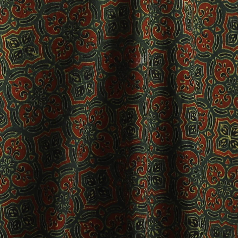 Green -Kutch Hand Block Ajrakh Print Natural Dyed Cotton Fabric 41 - Image 3