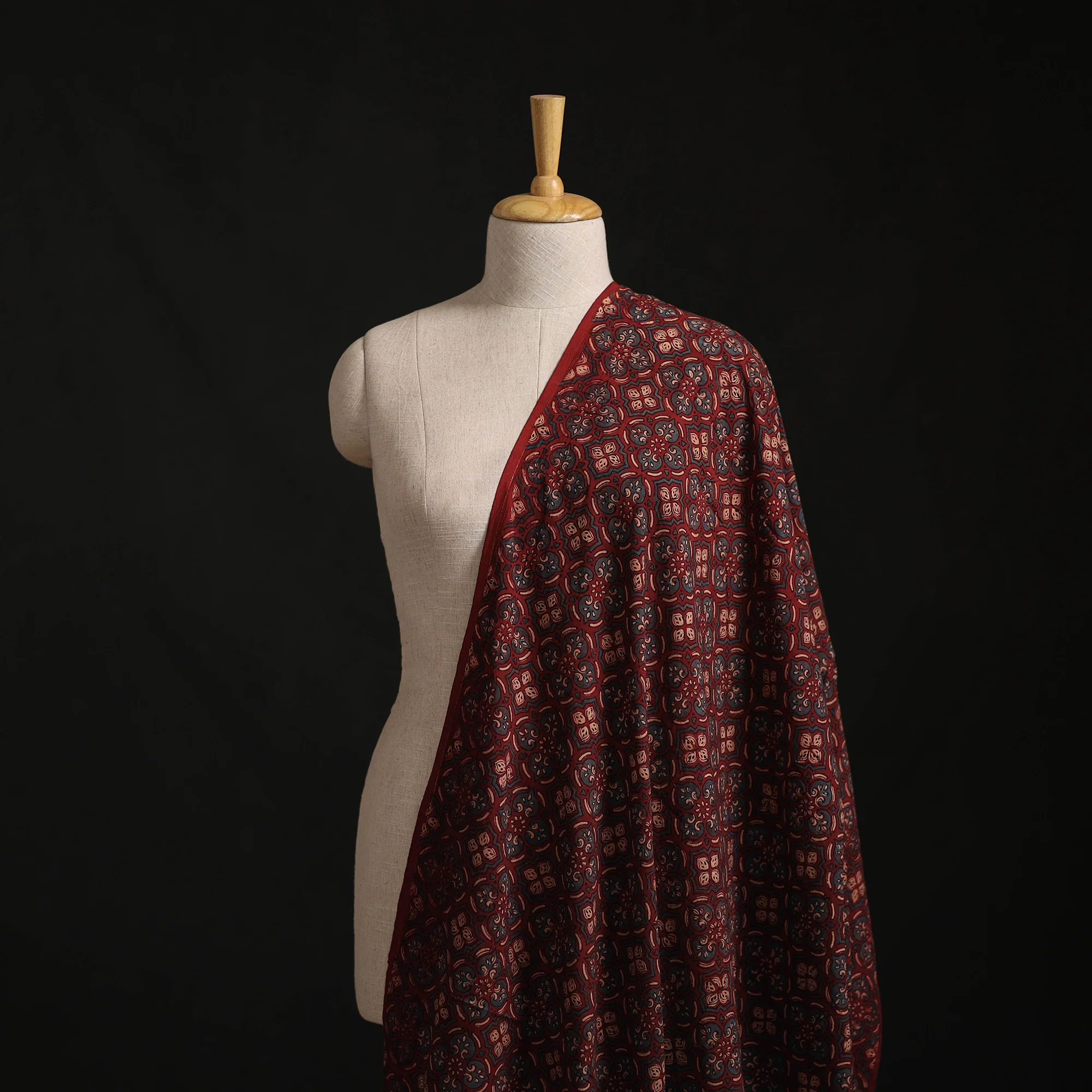 Maroon - Kutch Hand Block Ajrakh Print Natural Dyed Cotton Fabric 56