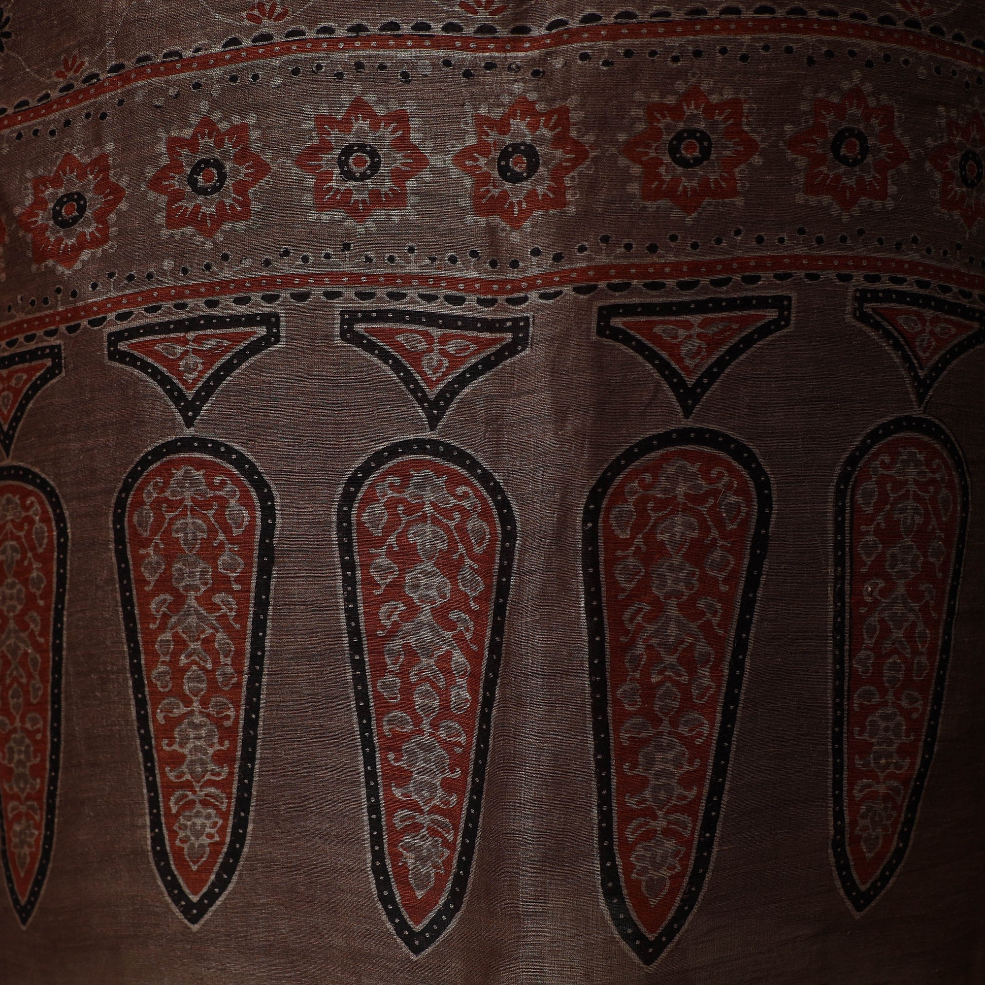 Brown - Kutch Hand Block Ajrakh Print Natural Dyed Linen 2pc Unstitched Dress Material 64 - Image 5