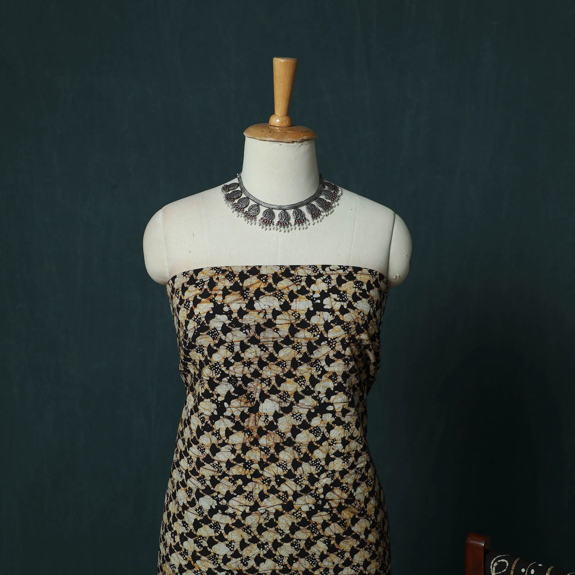 Black - Kutch Hand Block Batik Print Cotton 3pc Unstitched Dress Material Suit Set 14 - Image 3