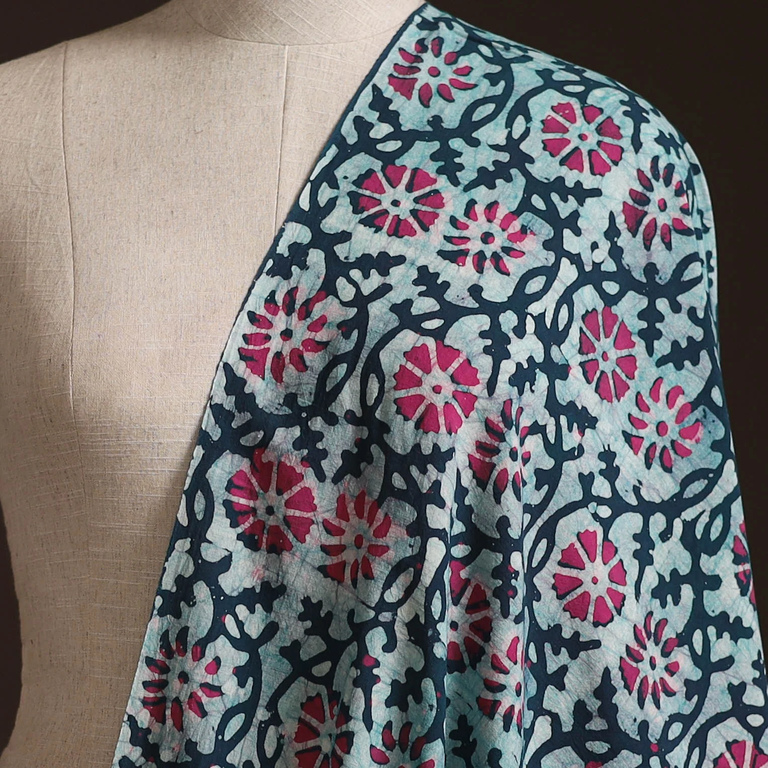 Green - Kutch Hand Block Batik Print Cotton Fabric 05 - Image 2
