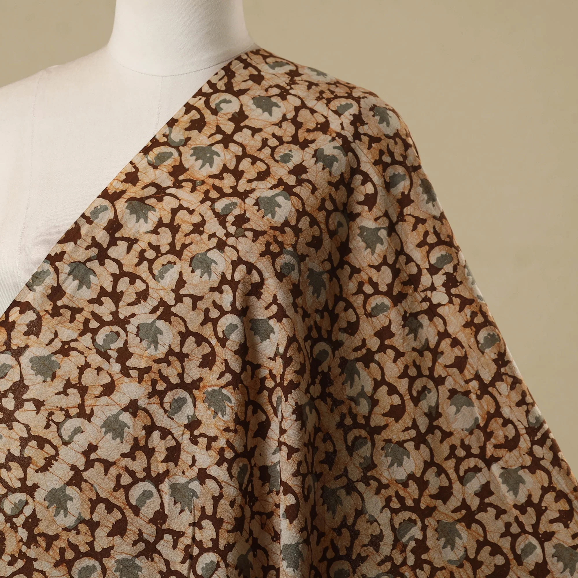 Brown - Kutch Hand Block Batik Print Cotton Fabric 14 - Image 2