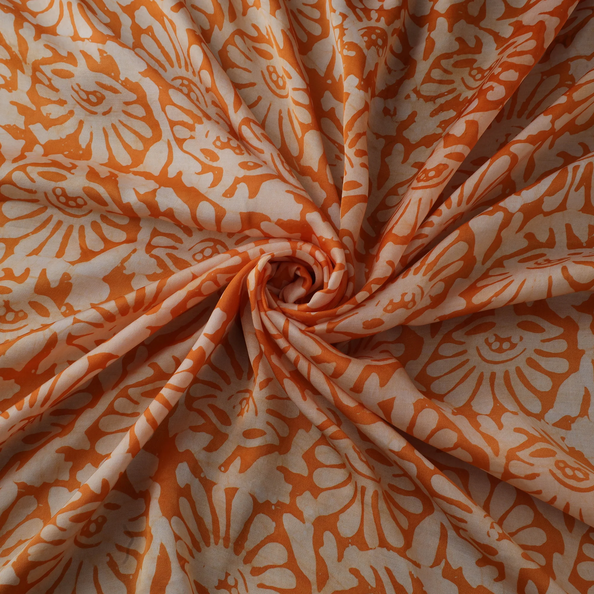 Orange - Kutch Hand Block Batik Print Modal Silk Fabric 06