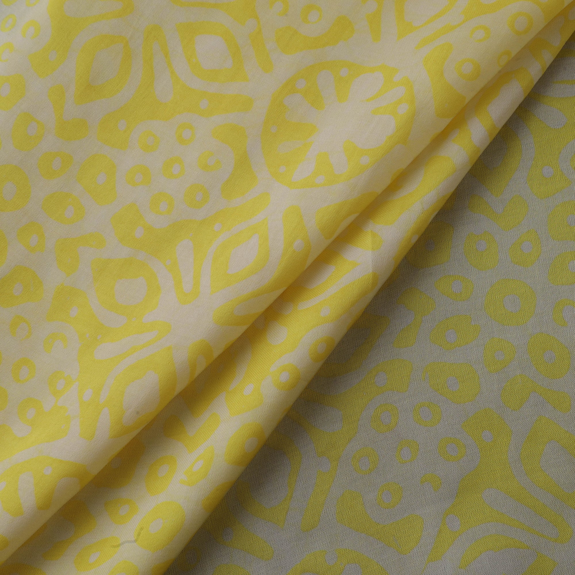 Yellow - Kutch Hand Block Batik Print Modal Silk Fabric 09 - Image 3