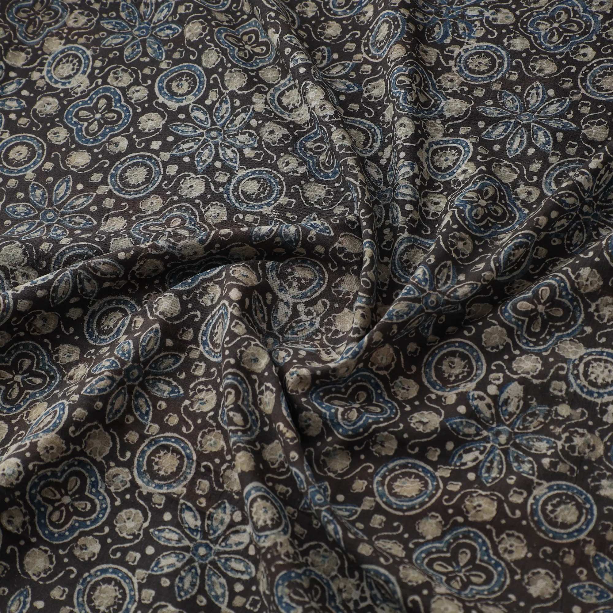 Grey - Kutch Hand Block Print Natural Dyed Cotton Ajrakh Fabric 08 - Image 3