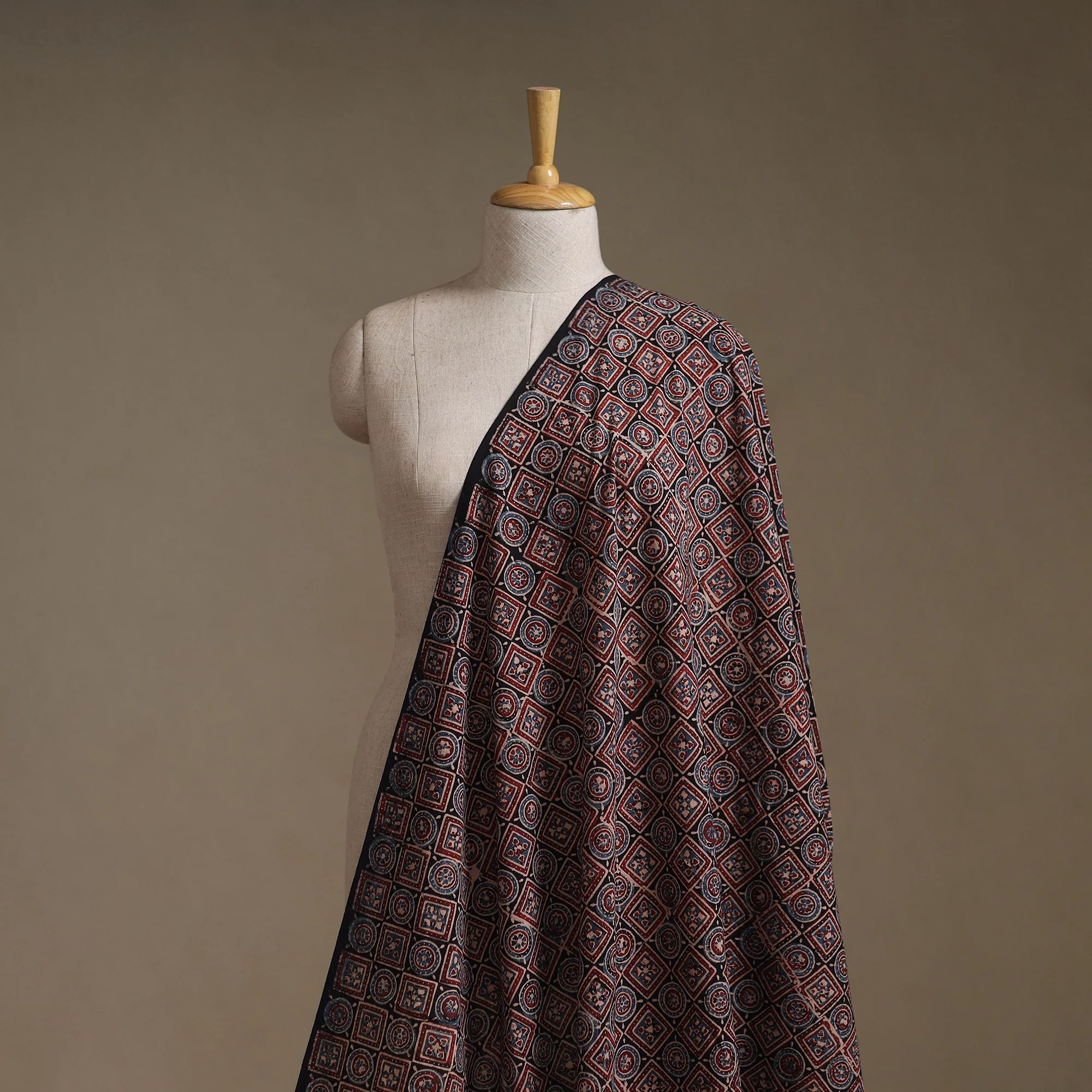 Multicolor - Kutch Hand Block Print Natural Dyed Cotton Ajrakh Fabric 28
