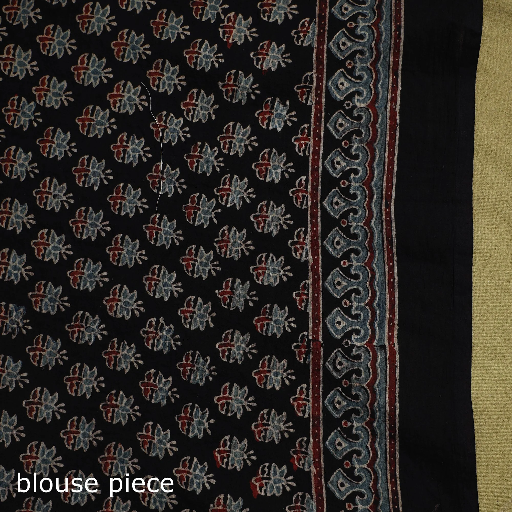 Black - Kutch Hand Block Print Natural Dyed Pure Mul Cotton Ajrakh Saree with Tassels 15 - Image 5