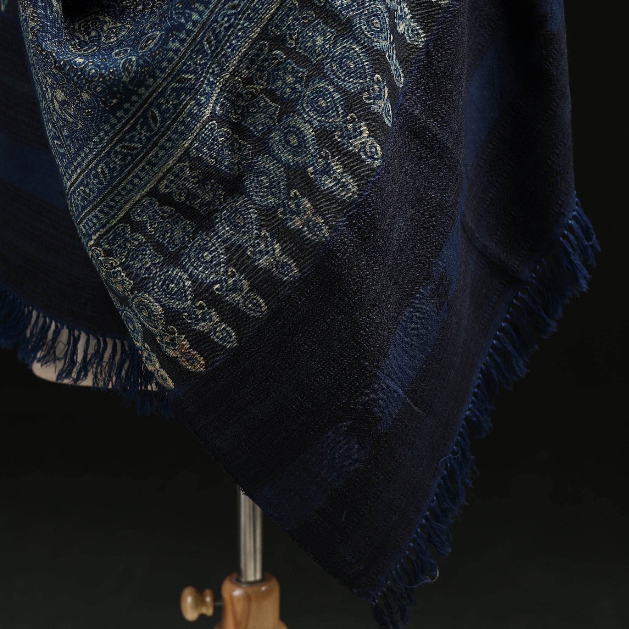 Blue - Kutch Handwoven Ajrakh Hand Block Print Merino Wool Shawl  52 - Image 5