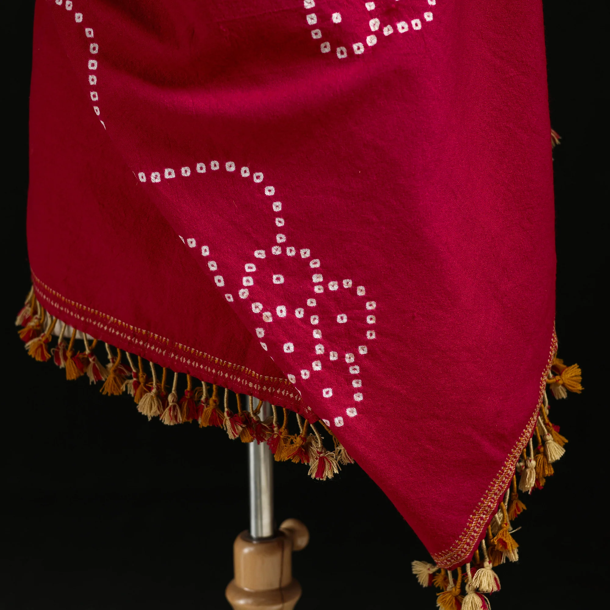 Pink - Kutch Handwoven Bandhani Merino Wool Shawl 41 - Image 3