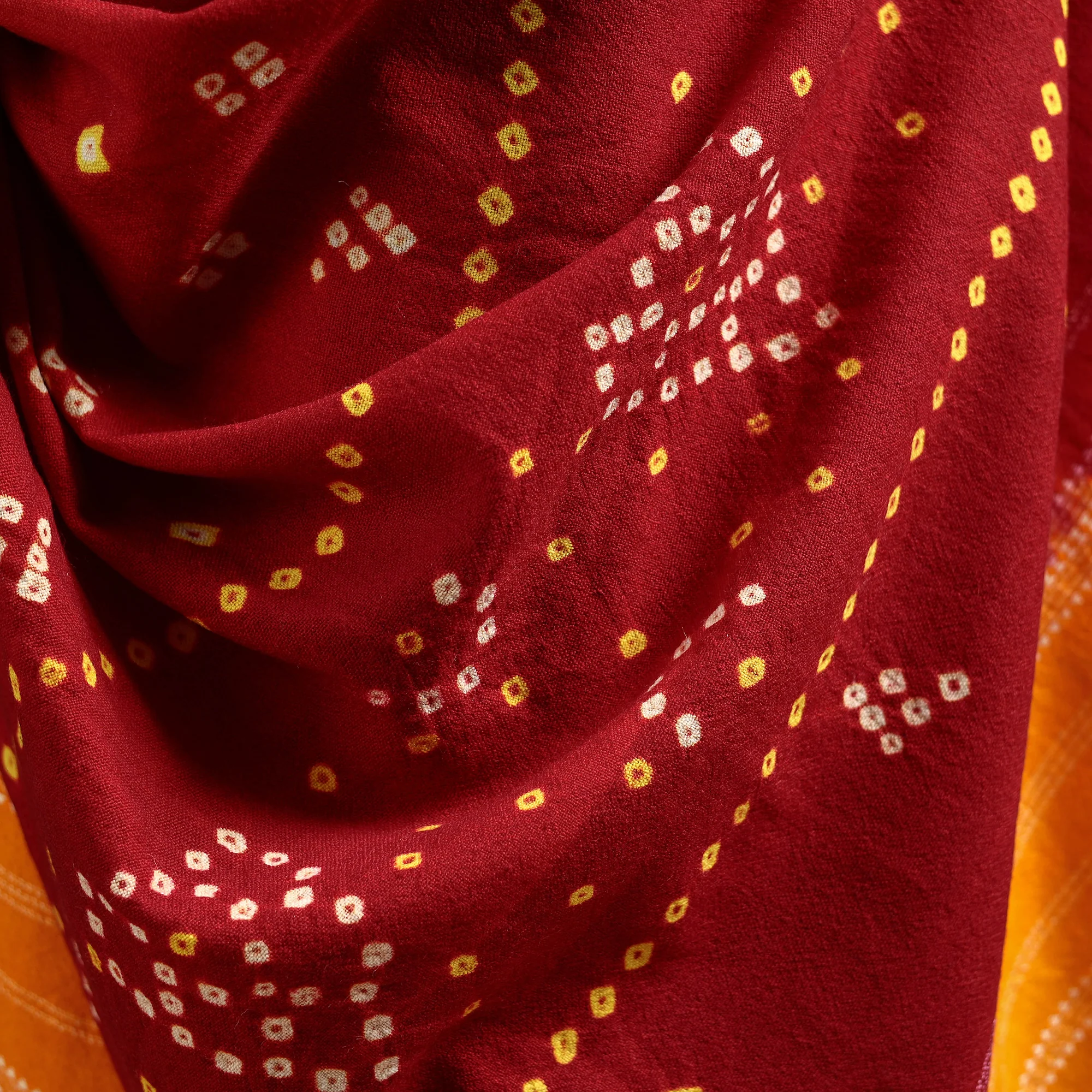 Red - Kutch Handwoven Bandhani Tie-Dye Merino Wool Shawl 25 - Image 4