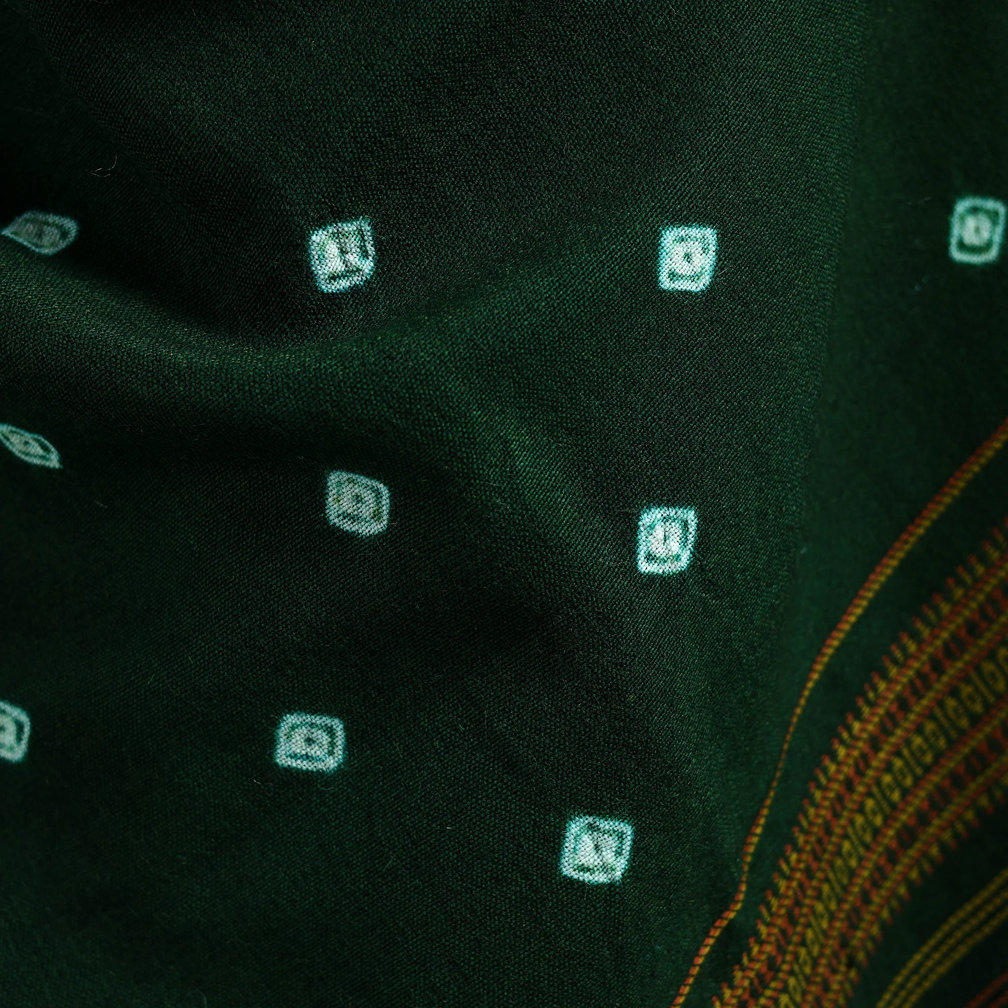 Green - Kutch Handwoven Clamp Dyed Shibori Desi Wool Shawl 53 - Image 4