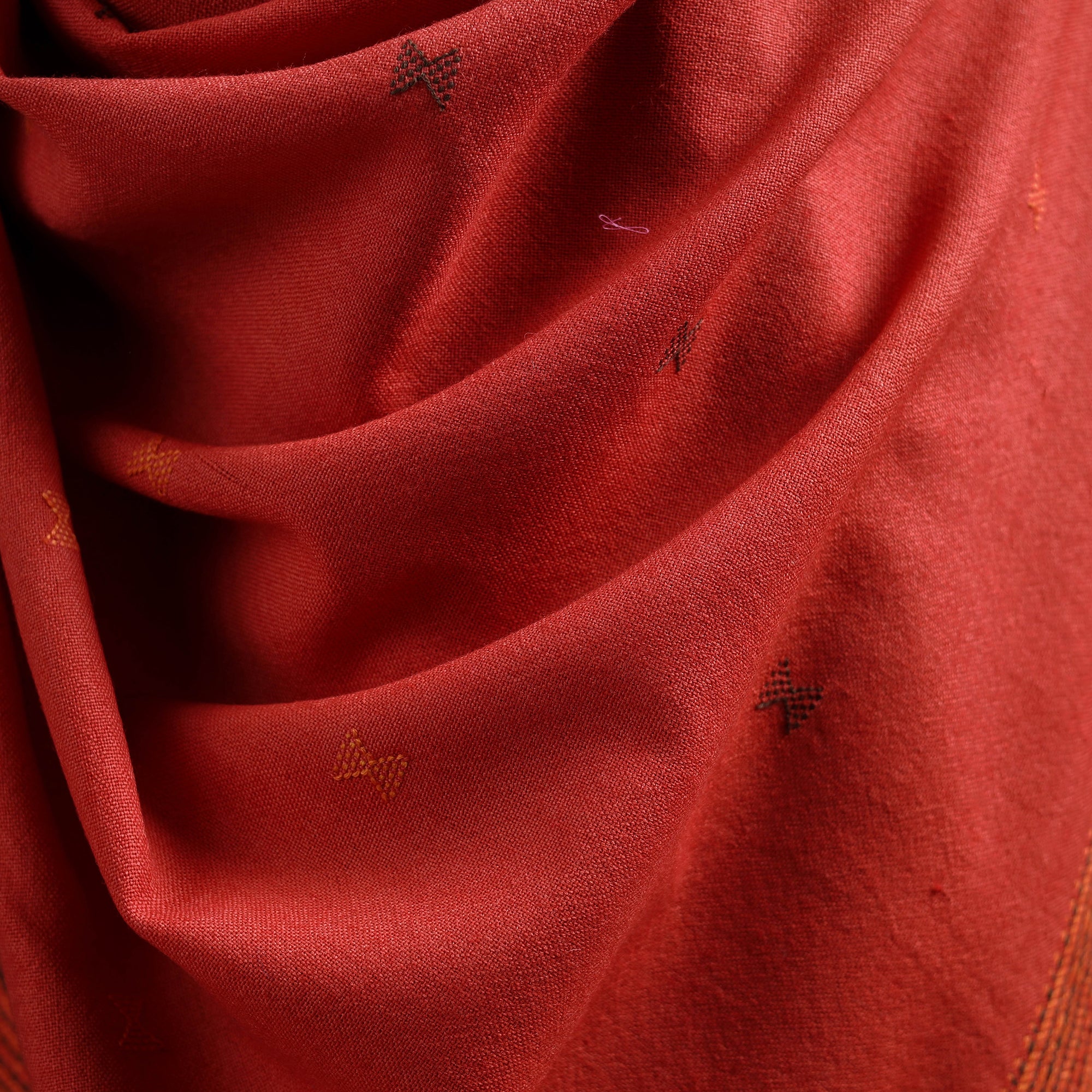 Red - Kutch Handwoven Merino Wool Dhabla Shawl 75 - Image 4